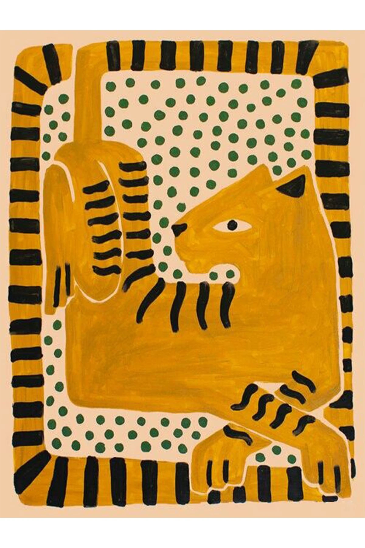 Özge Koleksiyonu Hardal Rengi Siyah Yeşil Kaplan Detaylı Dokuma Taban Modern Dekoratif Halı Özge33