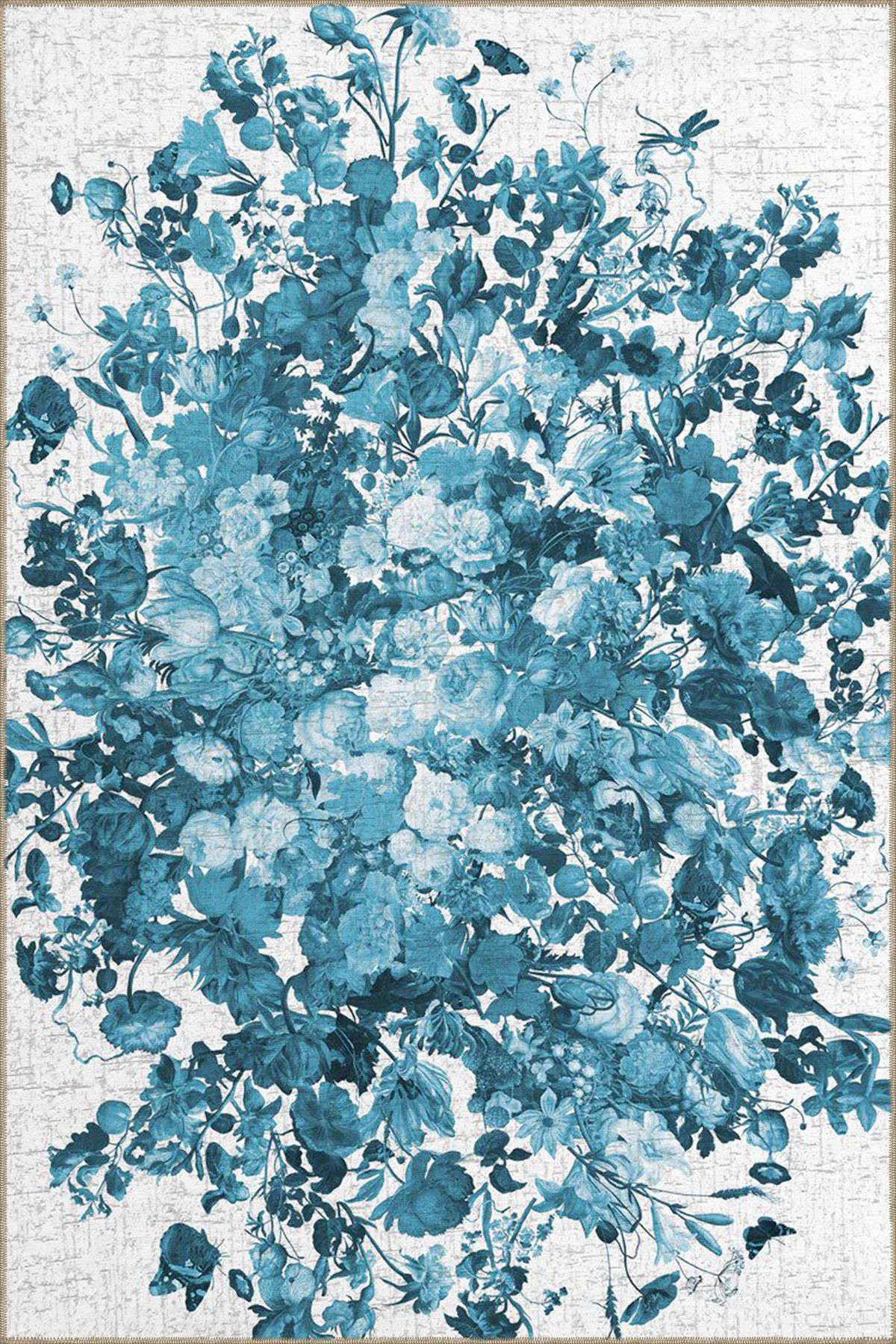 Açık Mavi Çiçekli Düz Desenli Dokuma Taban miravip686