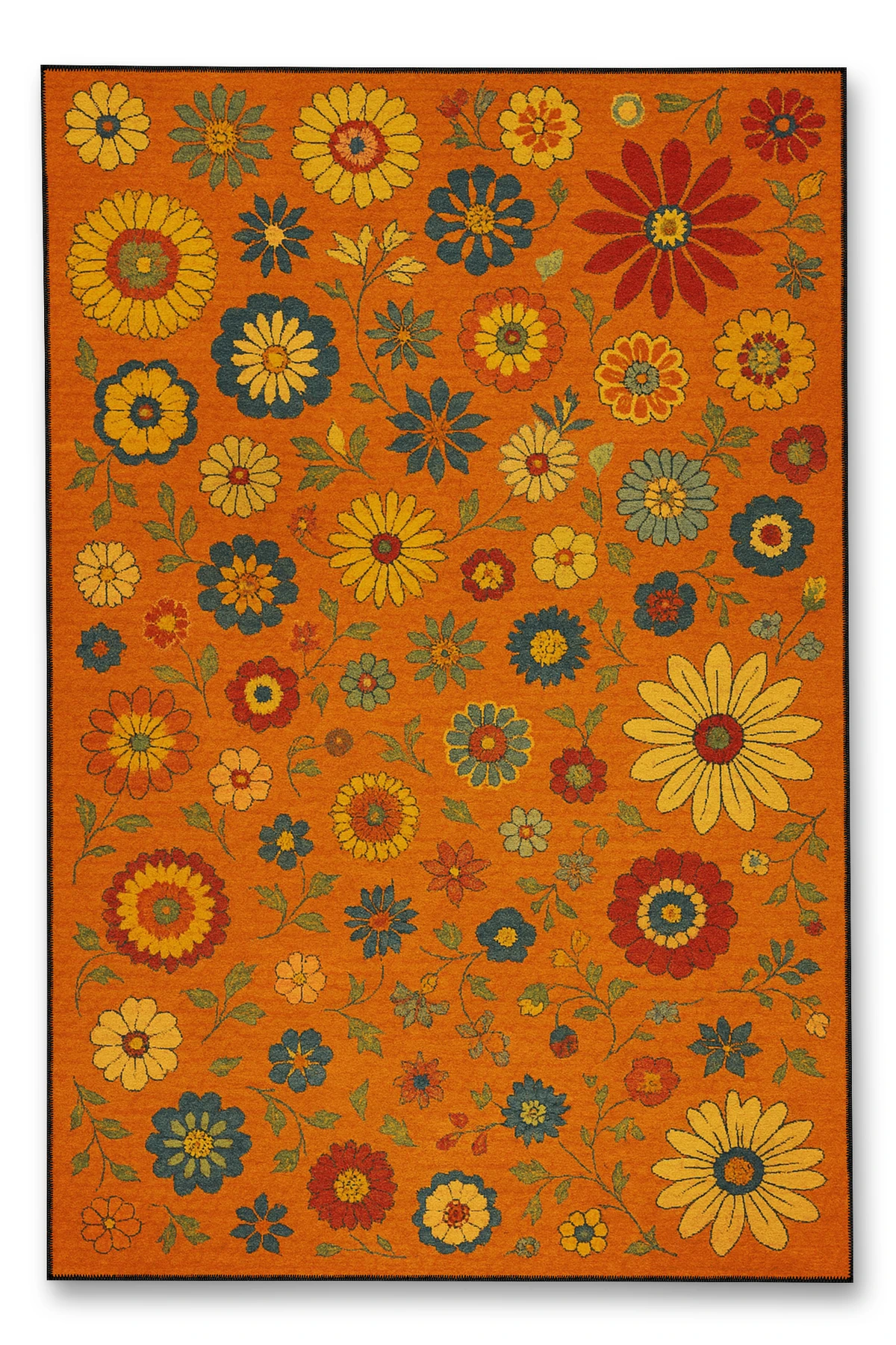 MOSSO Çiçek Motifli Desen Dokuma Taban Vintage Dekoratif Halımosso910