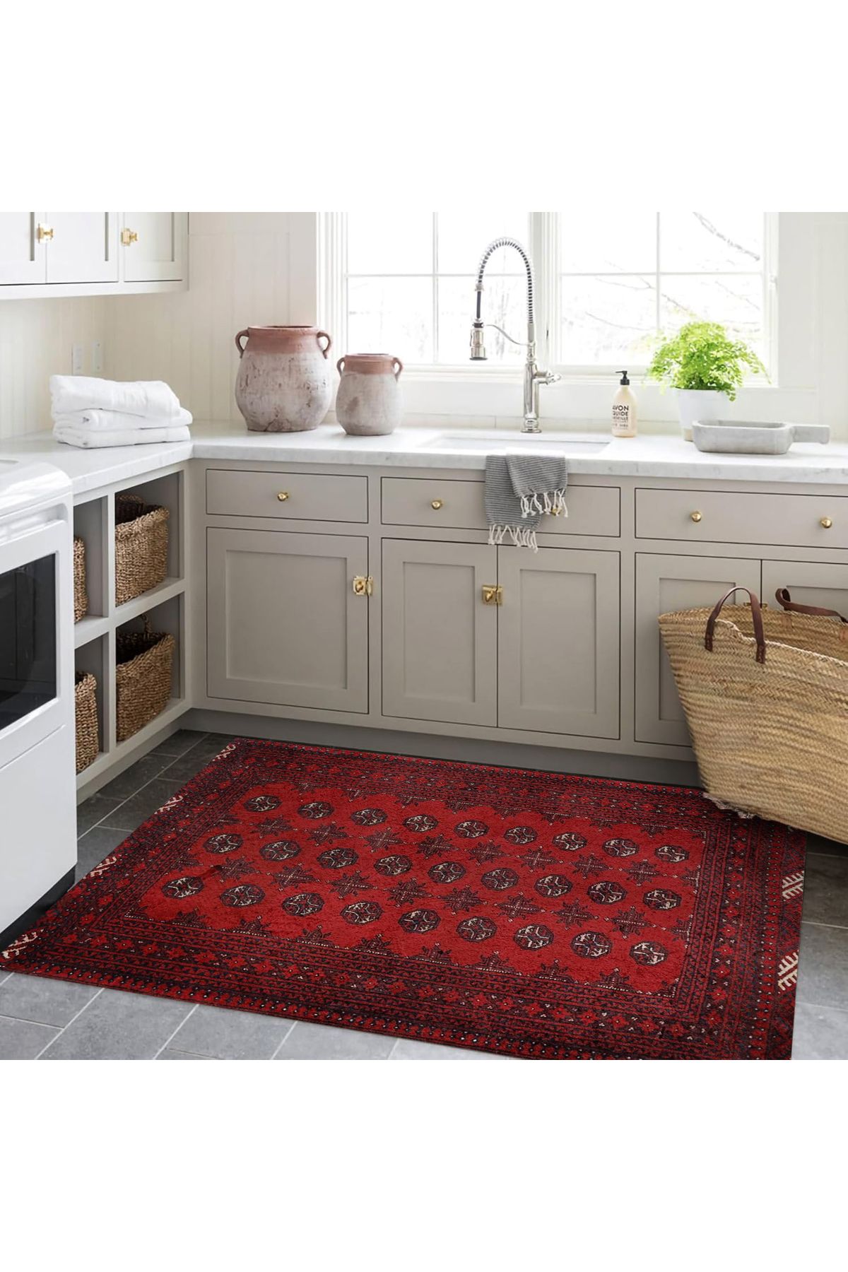 Mete Koleksiyonu Kırmızı Temalı Etnik Şekiller Motifli Desenli Vintage Dekoratif Halı 25