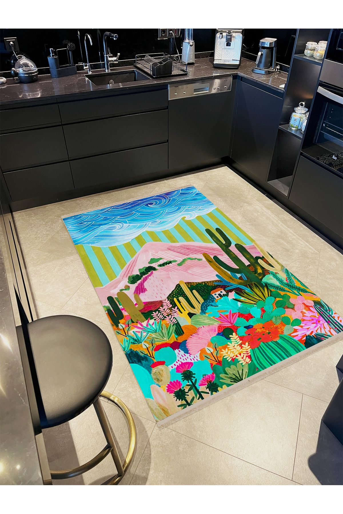 Yılmaz Koleksiyonu Çok Renkli Gökyüzü Dağ Kaktüsler Kreatif Modern Dekoratif Halı yılmaz37