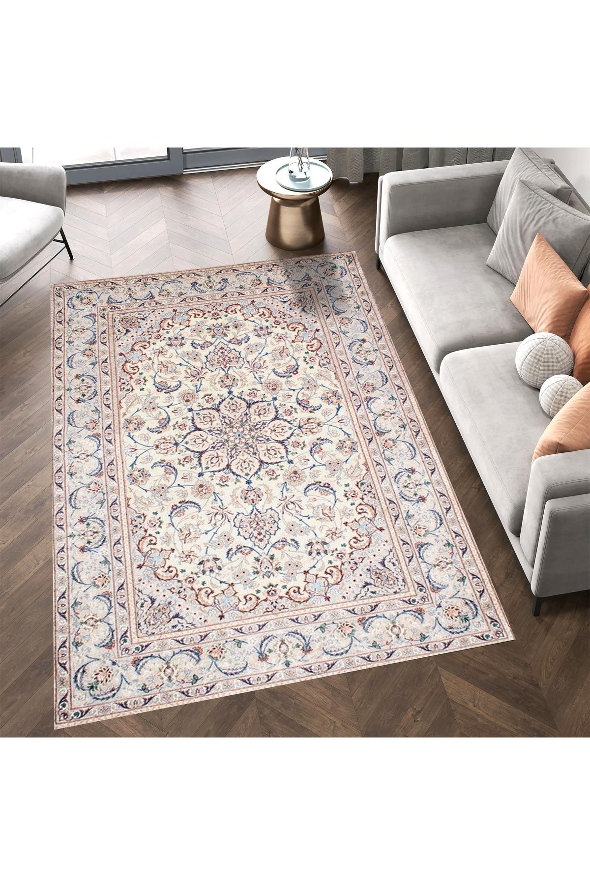 Cansu Koleksiyonu Bej Tonlarda Desenli Dokuma Taban Modern Dekoratif Halı cansu42