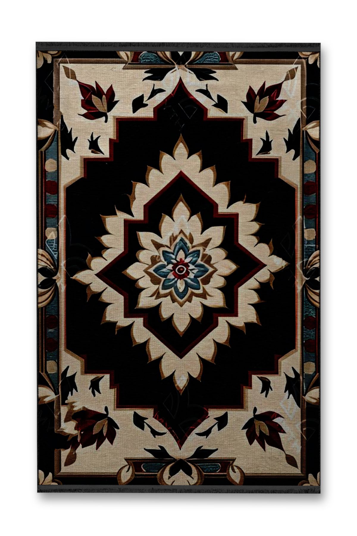 Çok Renkli Antik Tasarım Serisi Bordo ve Bej Detaylı Desenli Vintage Dekoratif Halı antik39