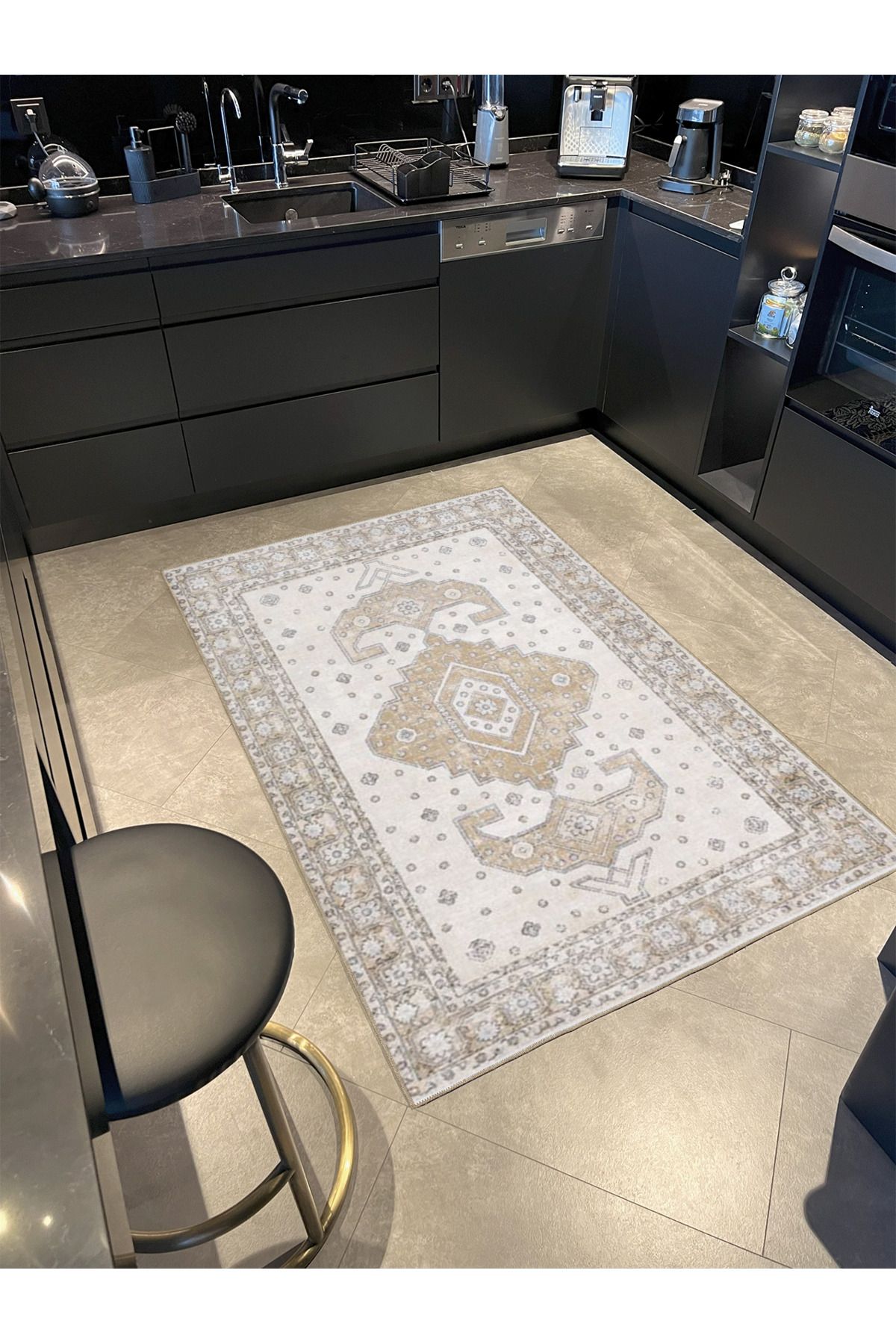 Krem Geometrik Desenli Dokuma Taban Halı miravip339