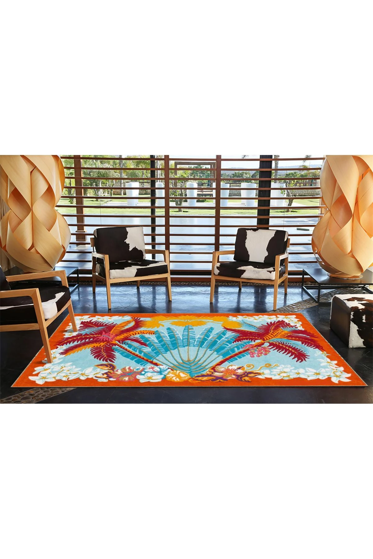 Kırmızı ve Mavi Tonlarında Ağaçlı Dokuma Taban Halı 3784