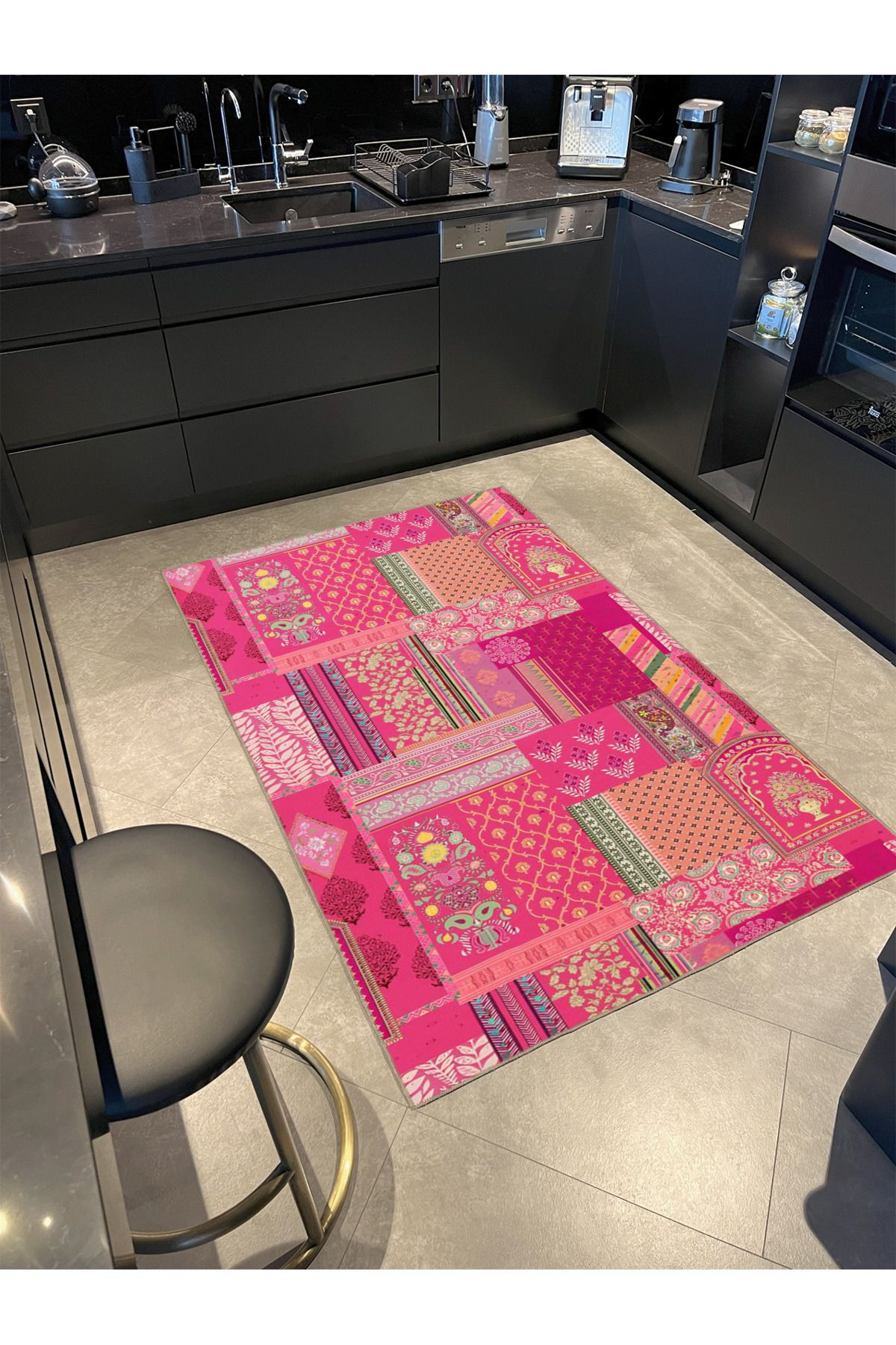 Pembe Renkli Kreatif Dekoratif Dokuma Taban Halı miravip36