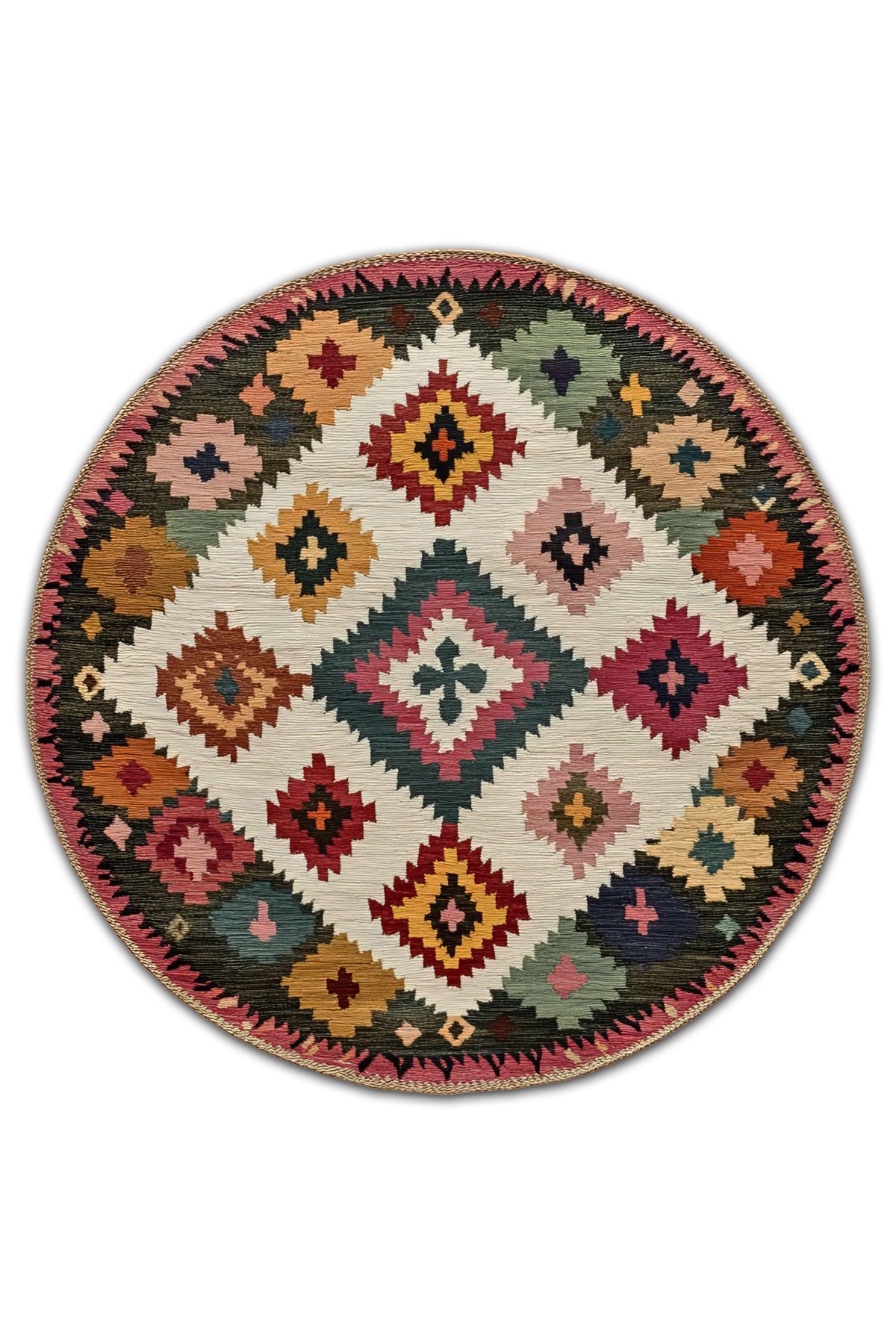 Bliss Renkli Etnik Vintage Dokuma Taban Dekoratif Yuvarlak Halı 937