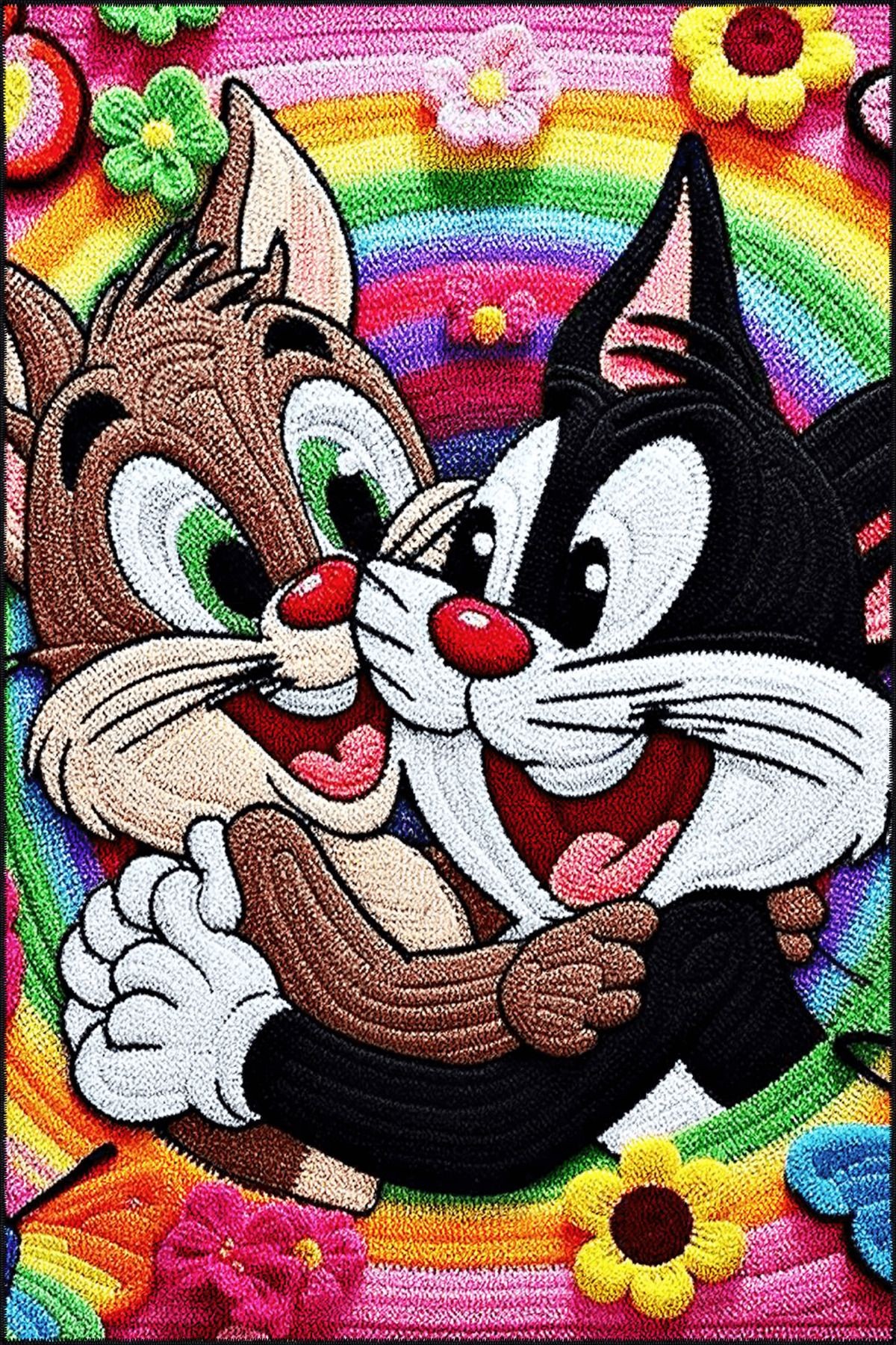 Çizgi Karakterler Çok Renkli Bugs Bunny Desenli Kreatif Modern Dekoratif Halı 5103