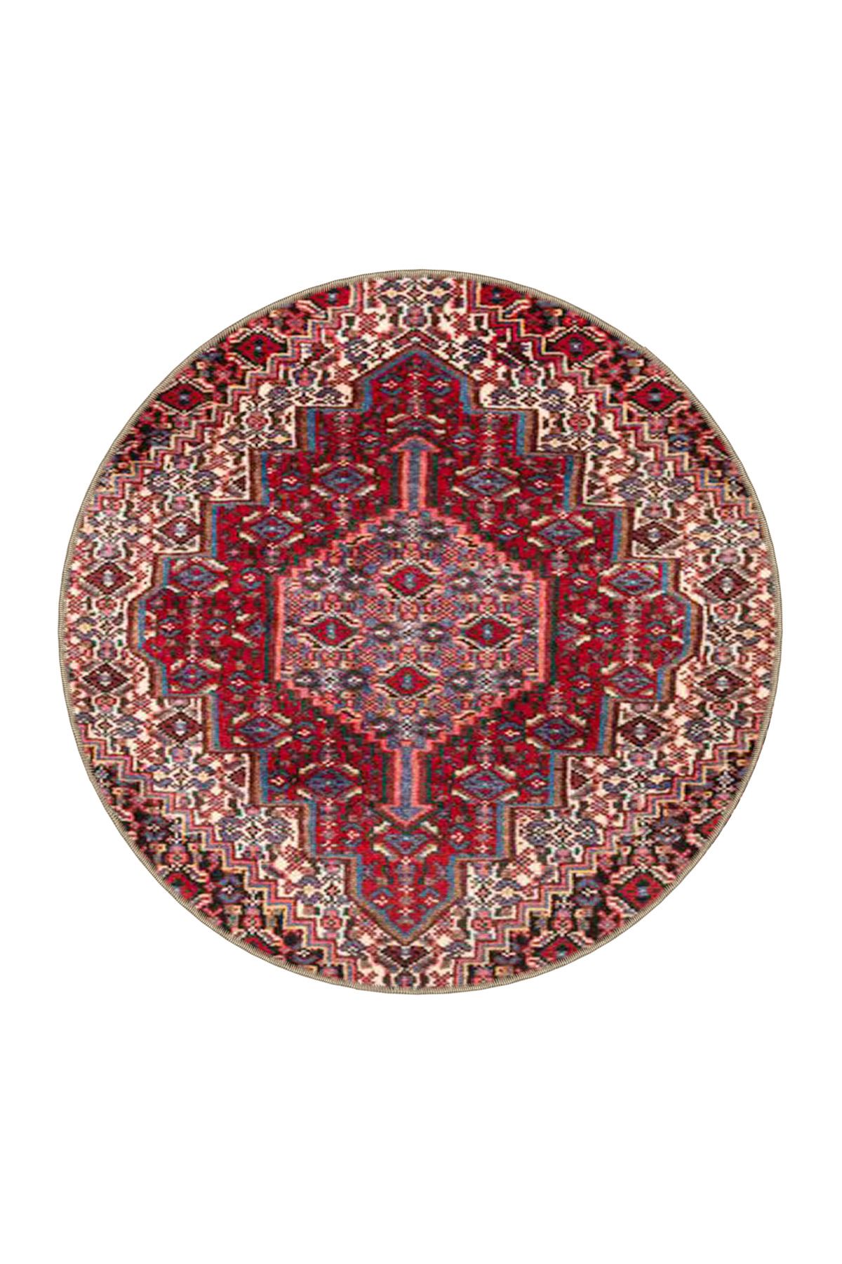 Kırmızı Baklvalı Akan Motifli Çiçekli Renkli Geleneksel Dokuma Taban ve Dekoratif Halı miravip112