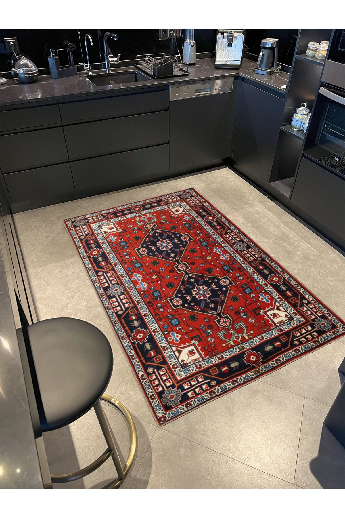 Baklava Kırmızı Tonlarda Geometrik Desenli Modern Dokuma Taban ve Dekoratif Halı miravip103