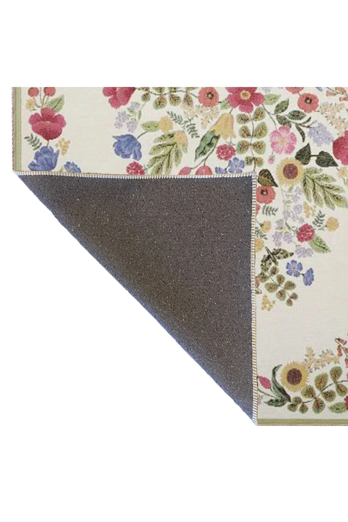 Çiçekli Floral Kremli Geometrik Çizgili Desenli Dekoratif Yıkanabilir Halı miravip8412