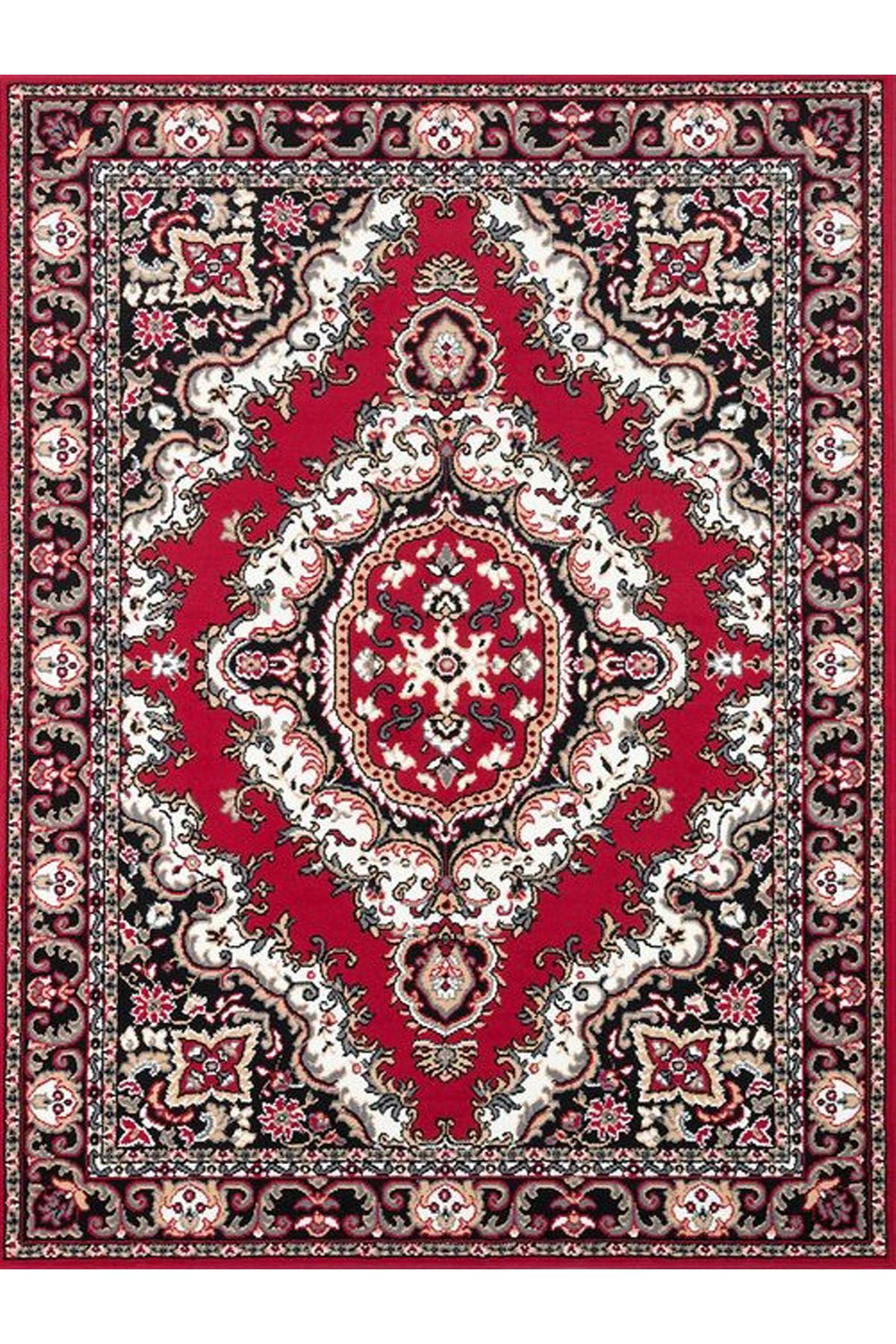 Kuzey Koleksiyonu Kırmızı Siyah Beyaz Etnik Desenli Dokuma Taban Dekoratif Halı kuzey08