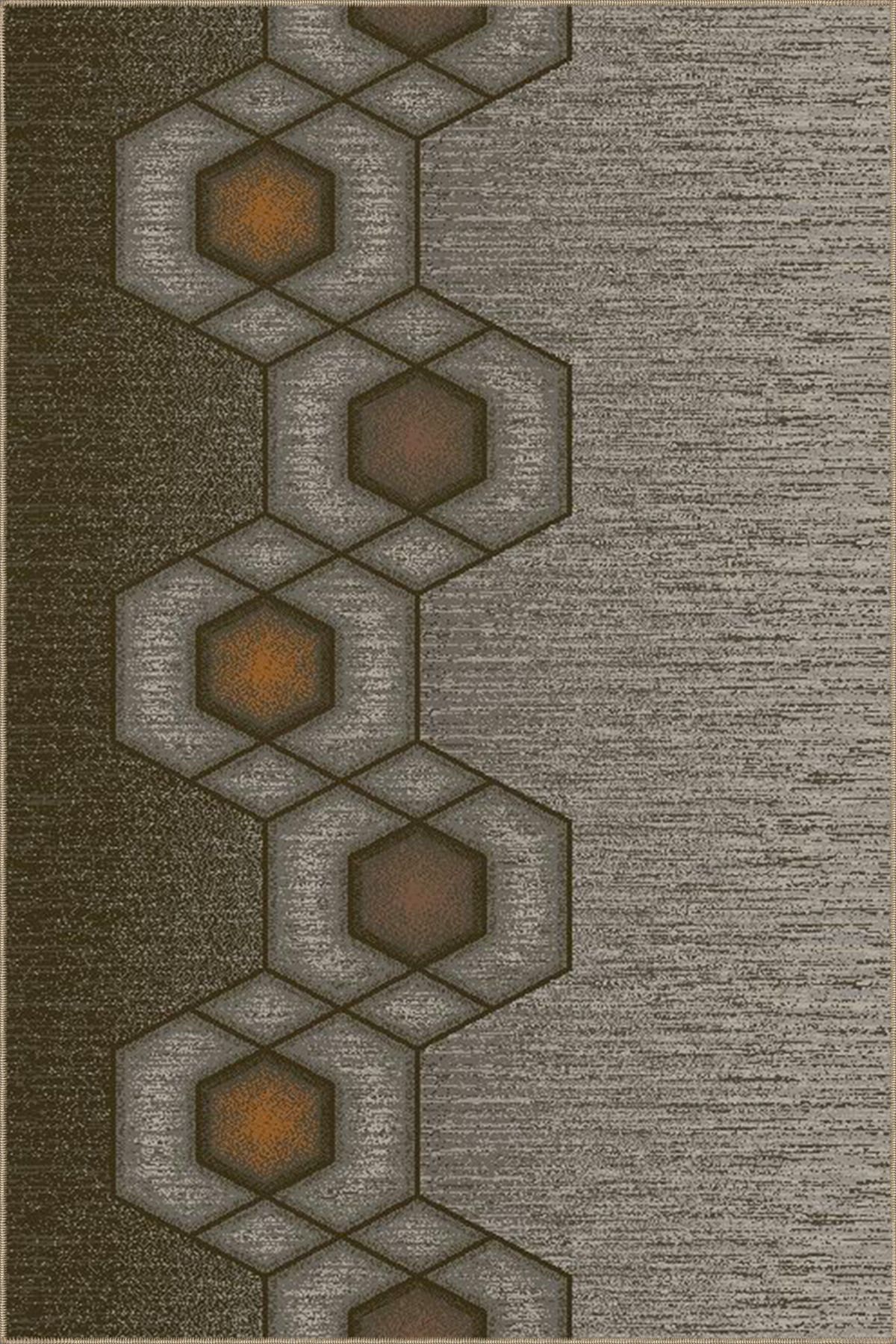 Kapalı Kahverengi Altıgenli Desenli Dokuma Taban Halı ve Yıkanabilir Halı miravip10152