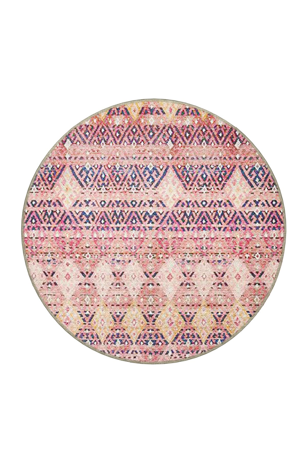 Pembe Temalı Motifli Etnik Figür Desenli Vintage Dekoratif Halı 3926