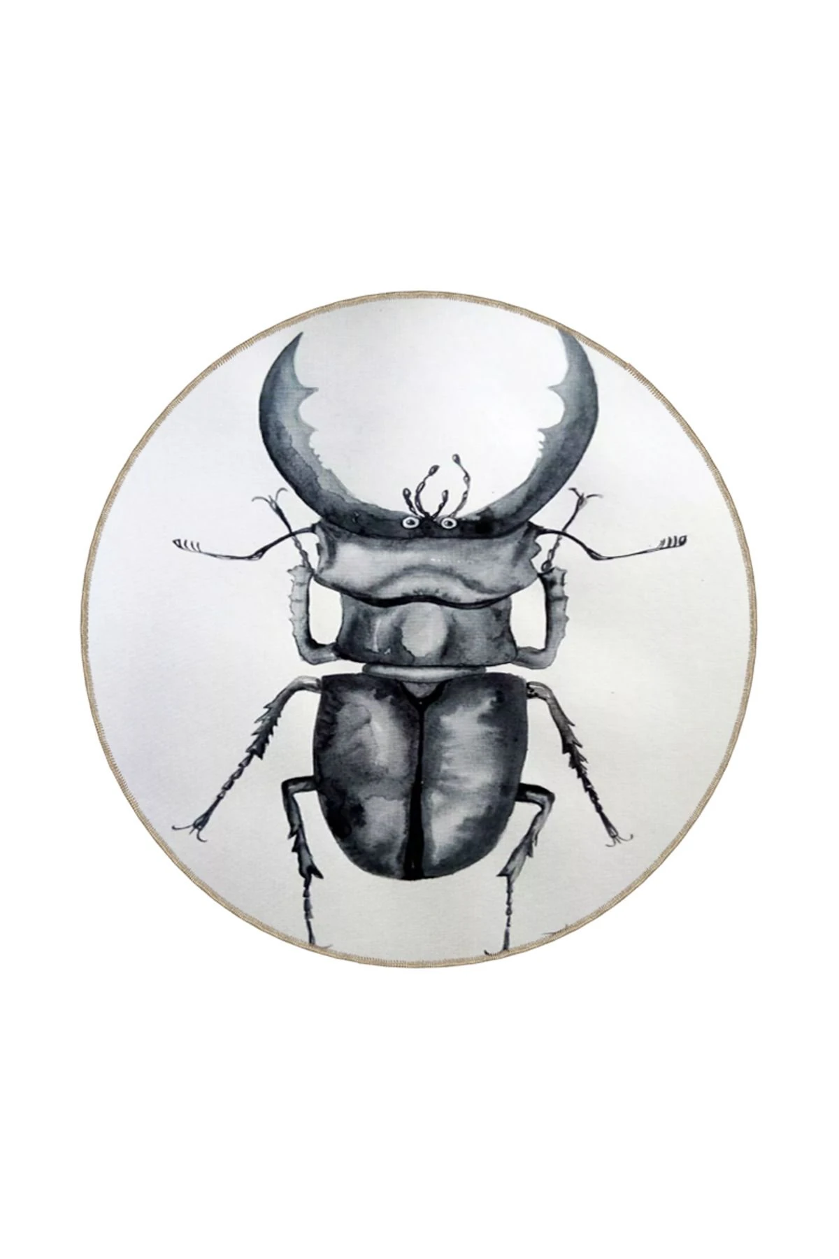 Beyaz Temalı Böcek Desenli Dekoratif ve Dokuma Taban Yıkanabilir Halı miravip8832