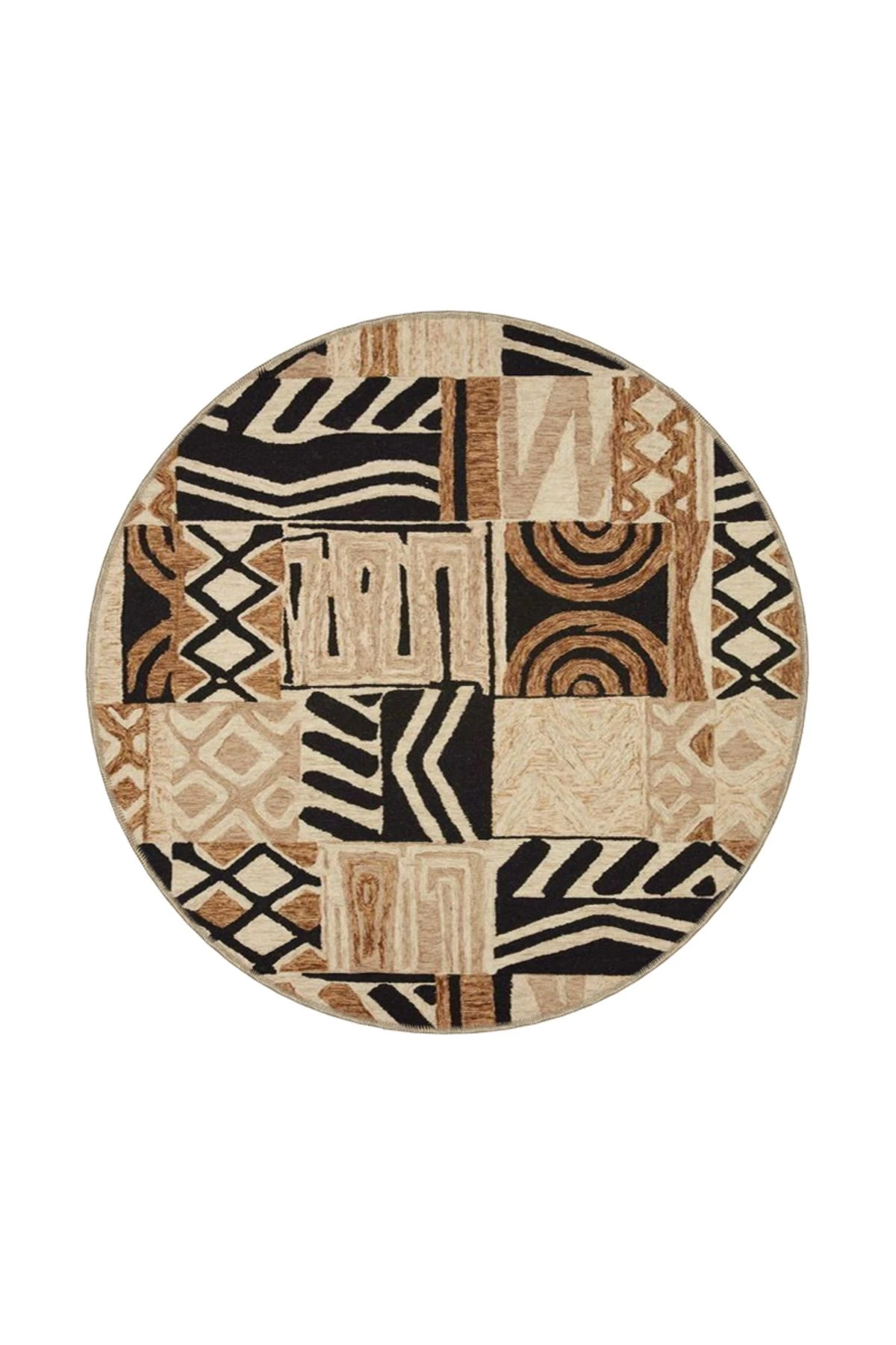 Kahverengi Temalı Geometrik Çiçekli Desenli Dokuma Taban Halı ve Yıkanabilir Halı aloha151