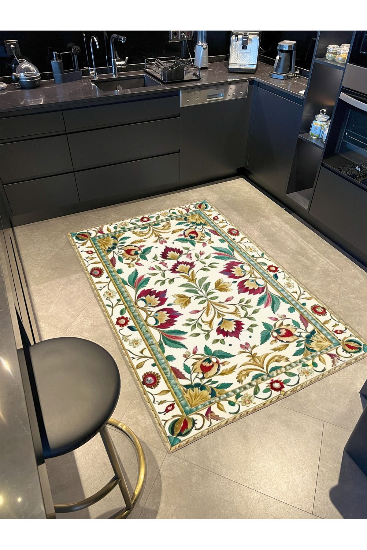 Paris Koleksiyonu Açık Ton Karma Çiçek Motifleri Desenli Vintage Dekoratif Halı 99