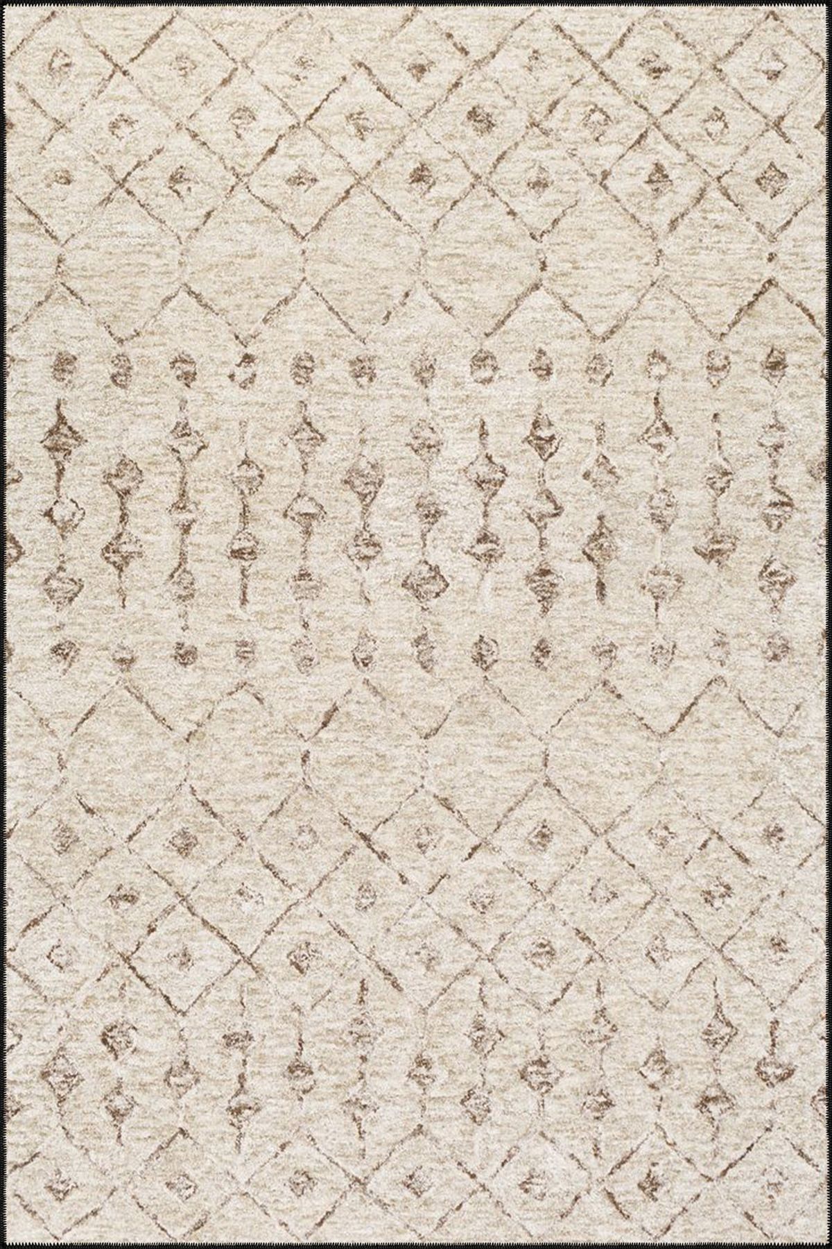 Krem Tonlarda Küp Geometrik Baklavalı Desenli Dokuma Taban ve Yıkanabilir Halı miravip9387