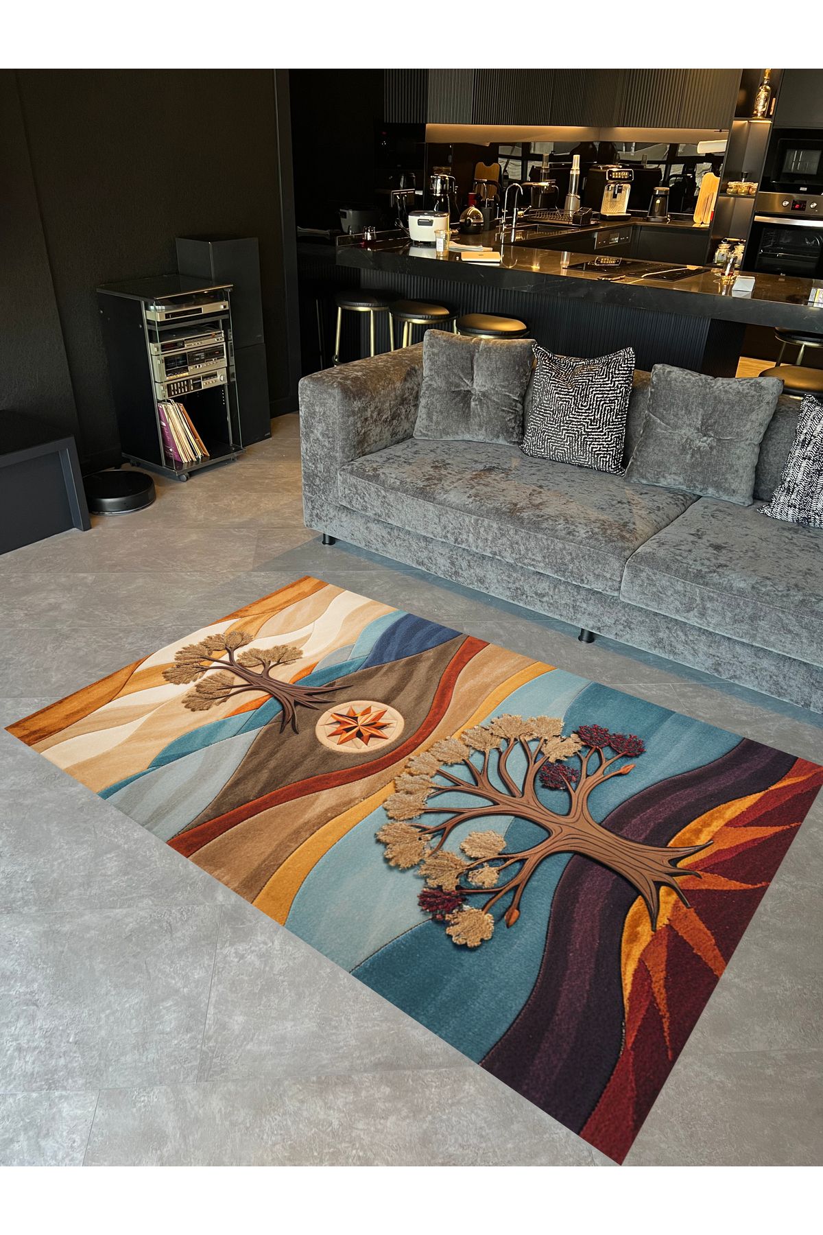 Paris Koleksiyonu Hayat Ağacı Tema Pastel Soyut Desenli Vintage Dekoratif Halı 66