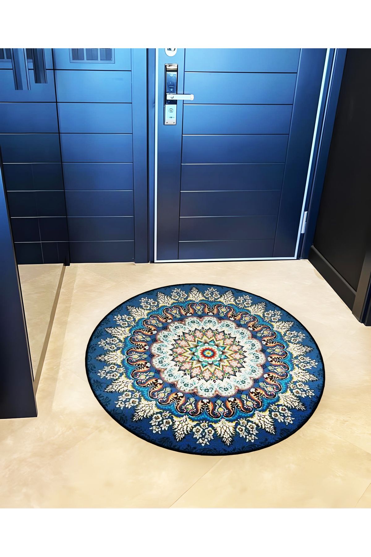 Mira Yuvarlak Lacivert Antik Desen Detaylı Dokuma Taban Modern Dekoratif Halı 5670