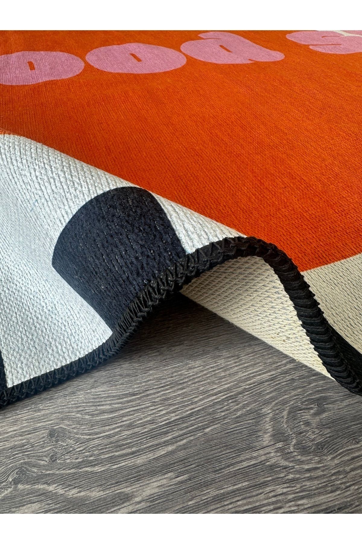 Opal Pembe Good Sleep Yazı Ve Dama Detaylı Dokuma Taban Modern Dekoratif Halı Opal08