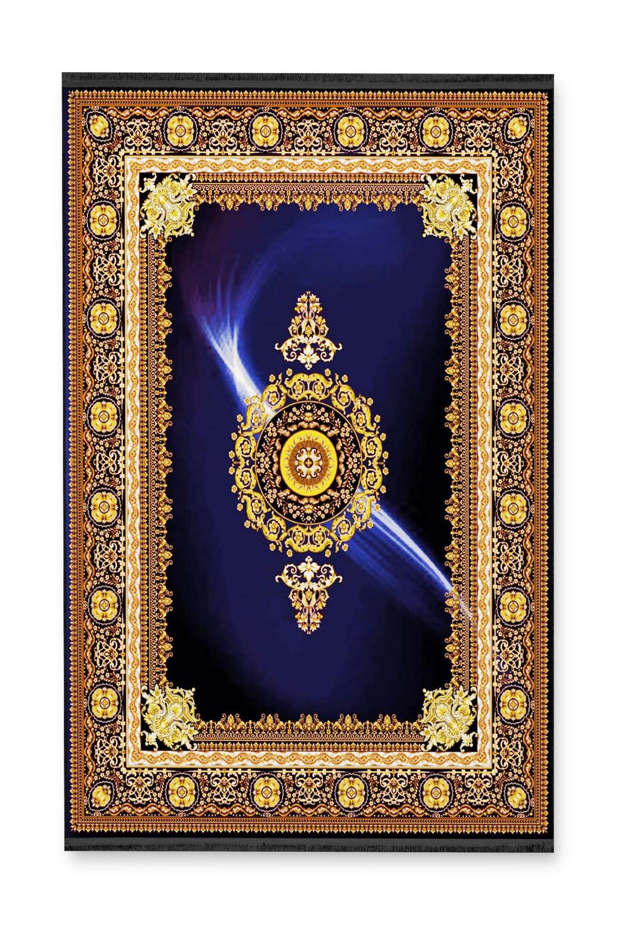 Sarı Bordür Detaylı Desenli Lacivert  Antik Tasarım Serisi Dekoratif Halı antik156