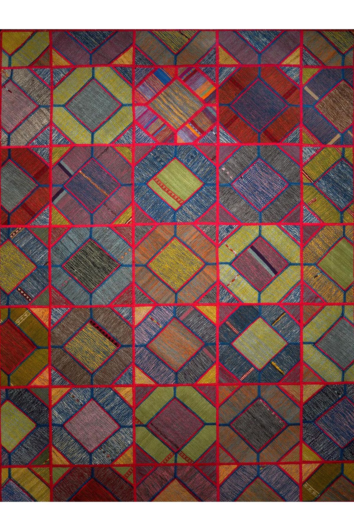 Kuzey Koleksiyonu Çok Renkli Şekiller Desenli Dokuma Taban Dekoratif Halı kuzey44