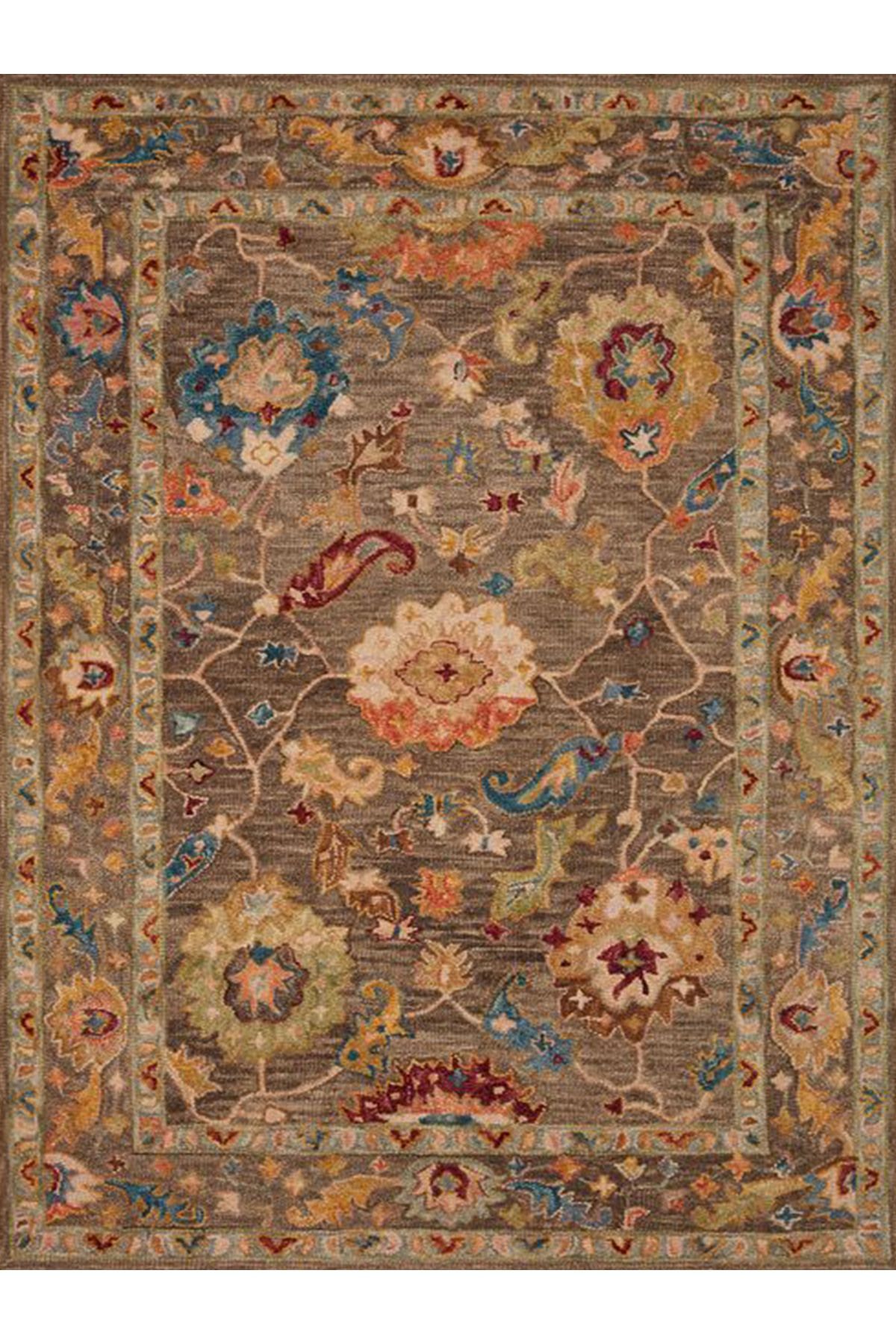 İnci Koleksiyonu Turuncu Kahve Bej Etnik Desenli Dokuma Taban Modern Dekoratif Halı inci49