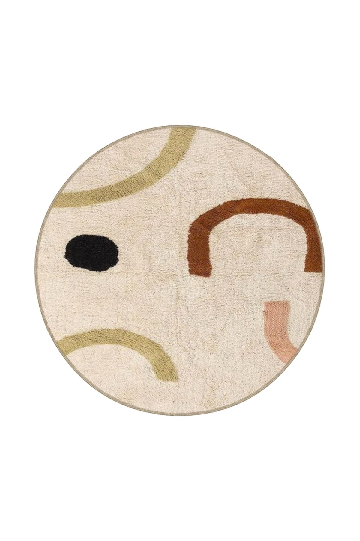 Krem Renkli Geometrik Temalı Desenli Dokuma Taban Halı ve Yıkanabilir Halı miravip10220