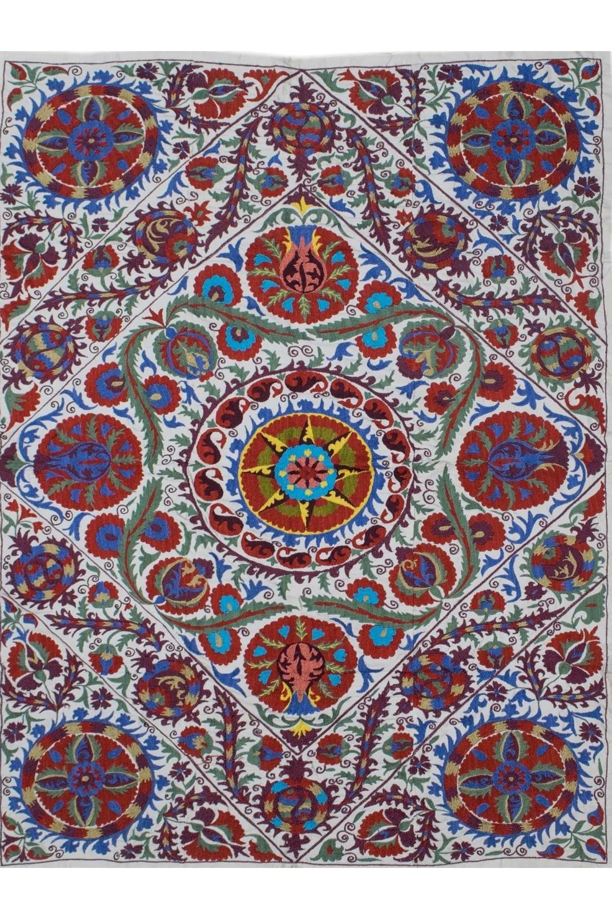 Mete Koleksiyonu Çok Renkli Floral Çiçek Motifleri Desenli Vintage Dekoratif Halı 39