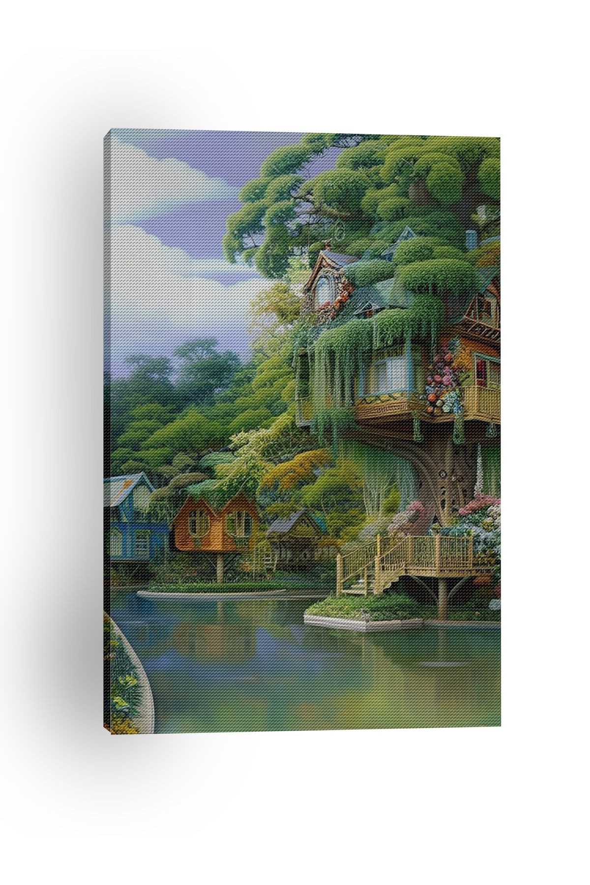 Kanvas Tablo Yalı Temalı ve Yosun Desenli Modern Tablo