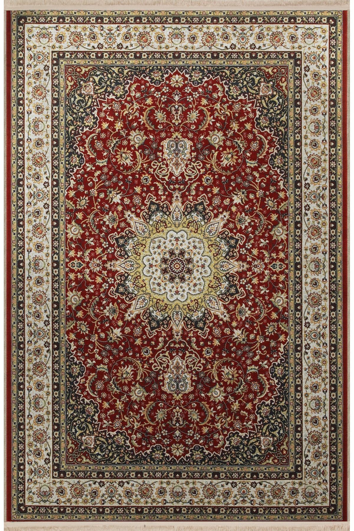 Bordo Temalı Çok Renkli Geleneksel Motif Desenli Kreatif Vintage Dekoratif Halı 2754