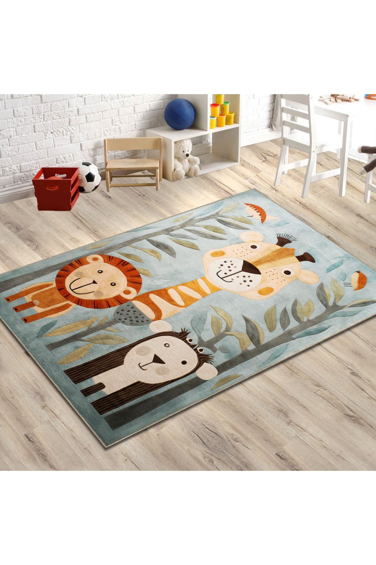 Dido 2 Koleksiyonu Çocuk Halısı Tema Bitki Ve Aslan Desenli Modern Dekoratif Halı 3223