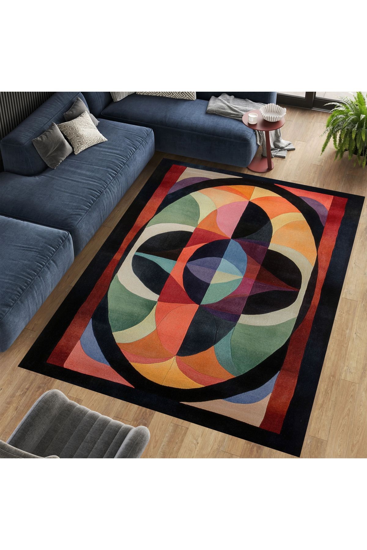 Nora Art Soyut Desen Çok Renkli Dokuma Taban Modern Dekoratif Halı noraart31
