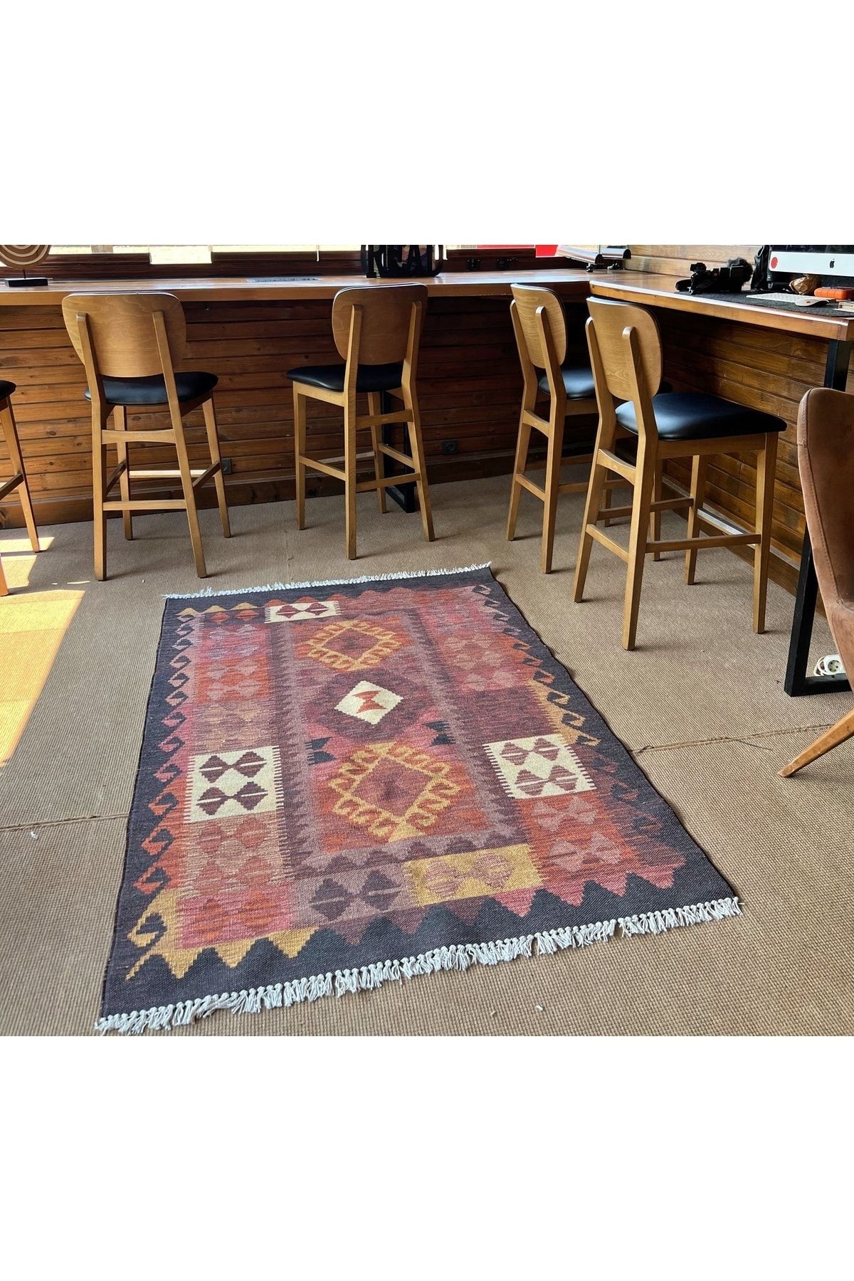 Cotton 555 Etnik Desenli Dokuma Taban Çok Renkli Kilim