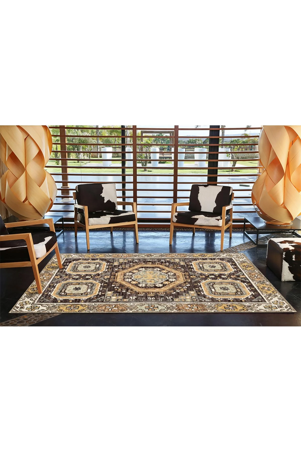 Kahverengi Geometrik Desenli Dokuma Taban Halı 4135