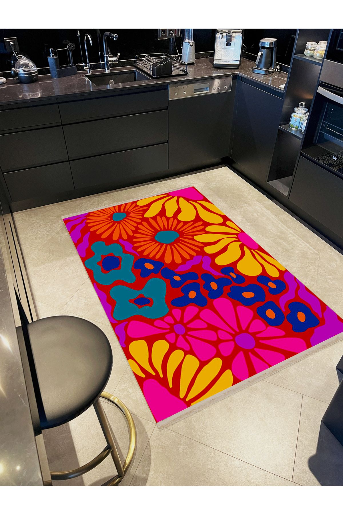 Yılmaz Koleksiyonu Çok Renkli Tema Karma Çiçek Figürleri Desenli Modern Dekoratif Halı 22