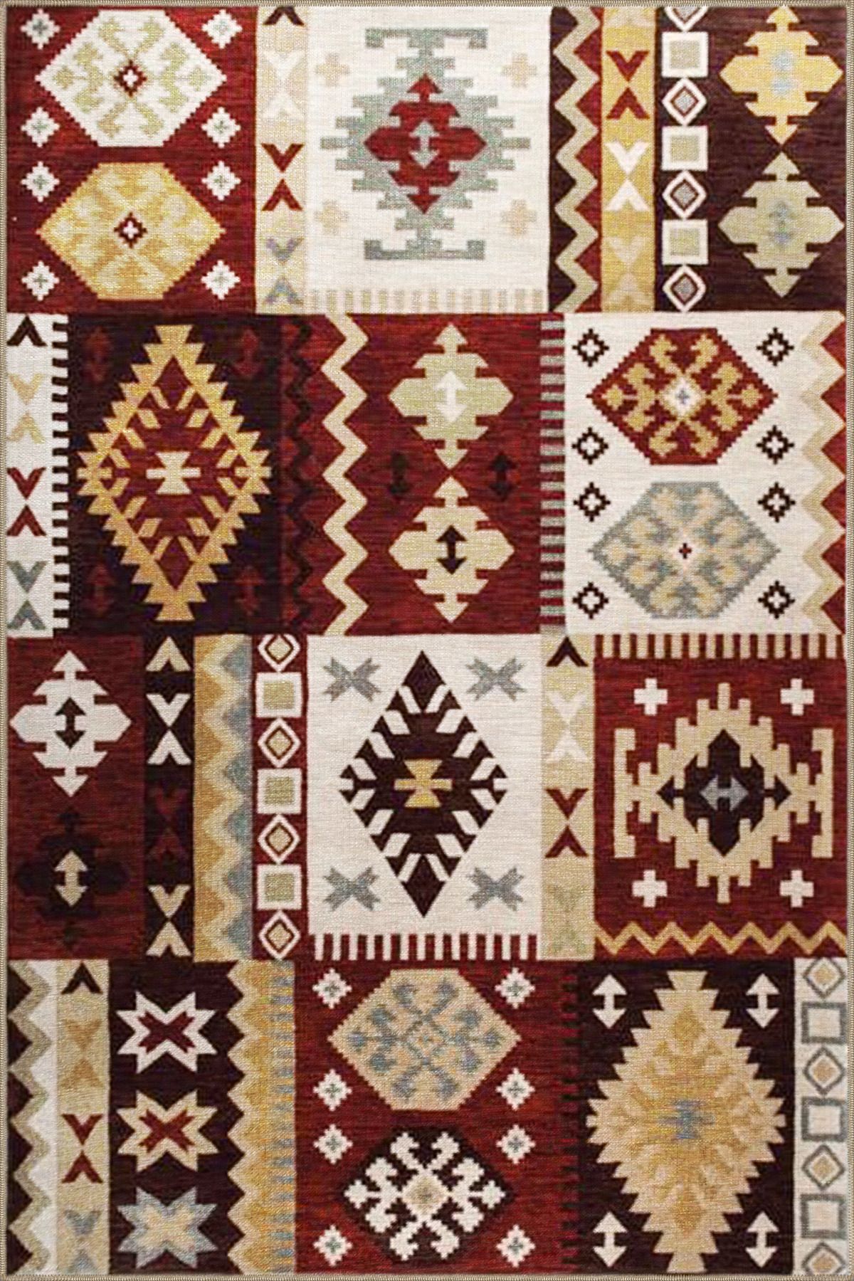 Kahverengi Tonlanlarda Geometrik Dekoratif Halı 4264