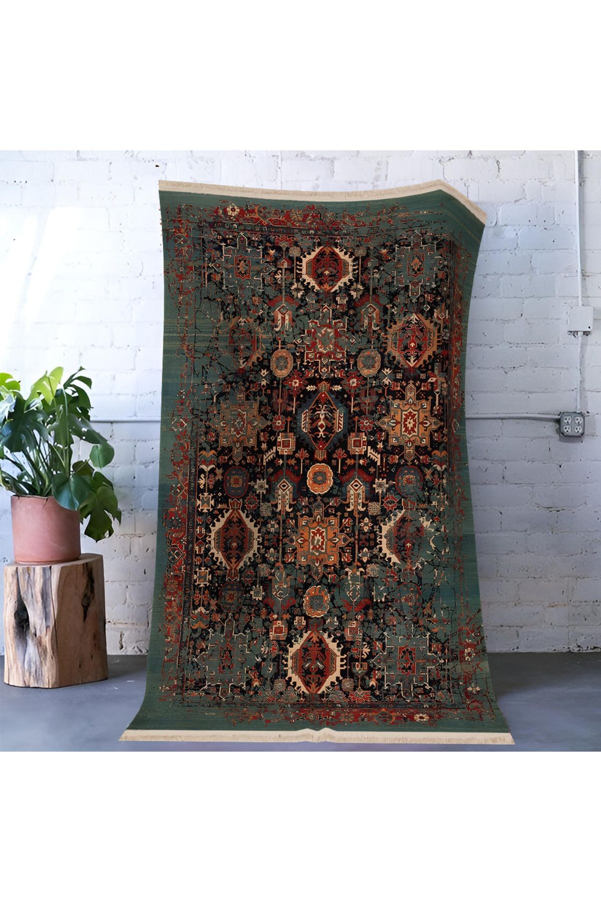 Çok Renkli Geleneksel Motif Soyut Desenli Vintage Dekoratif Halı 1662