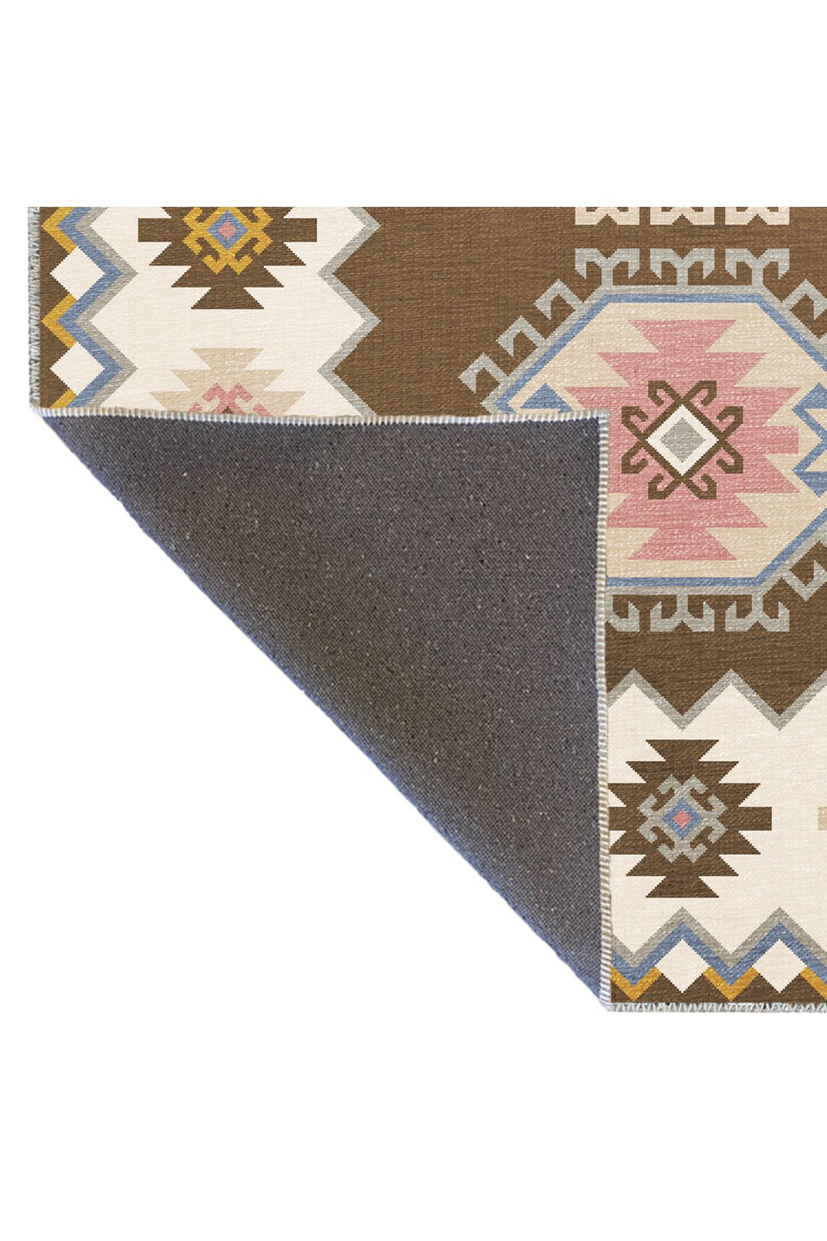 Kahve Bej Temalı Geleneksel Motif Desenli Vintage Dekoratif Halı 3348