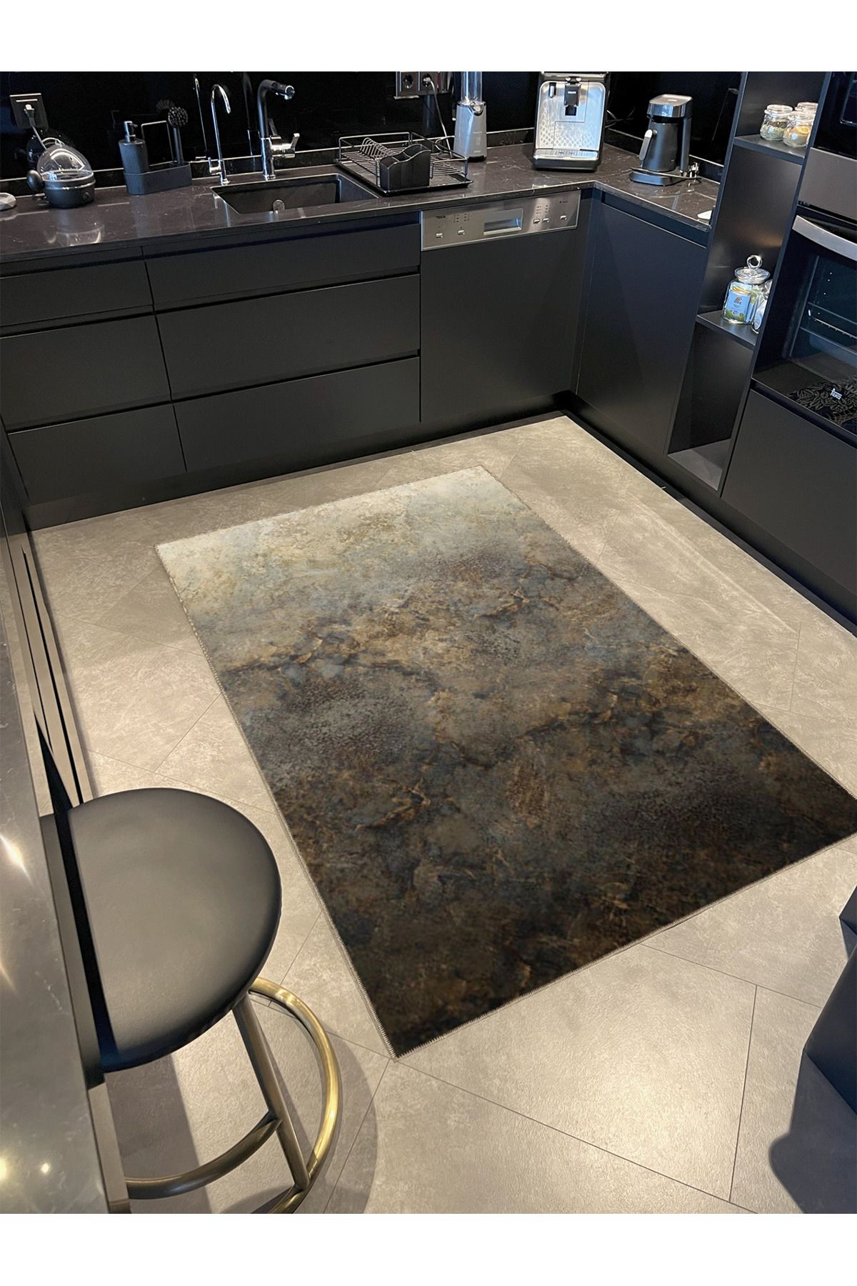 Kahverengi Gri Ton Soyut Abstract Desenli Modern Dekoratif Halı 4924