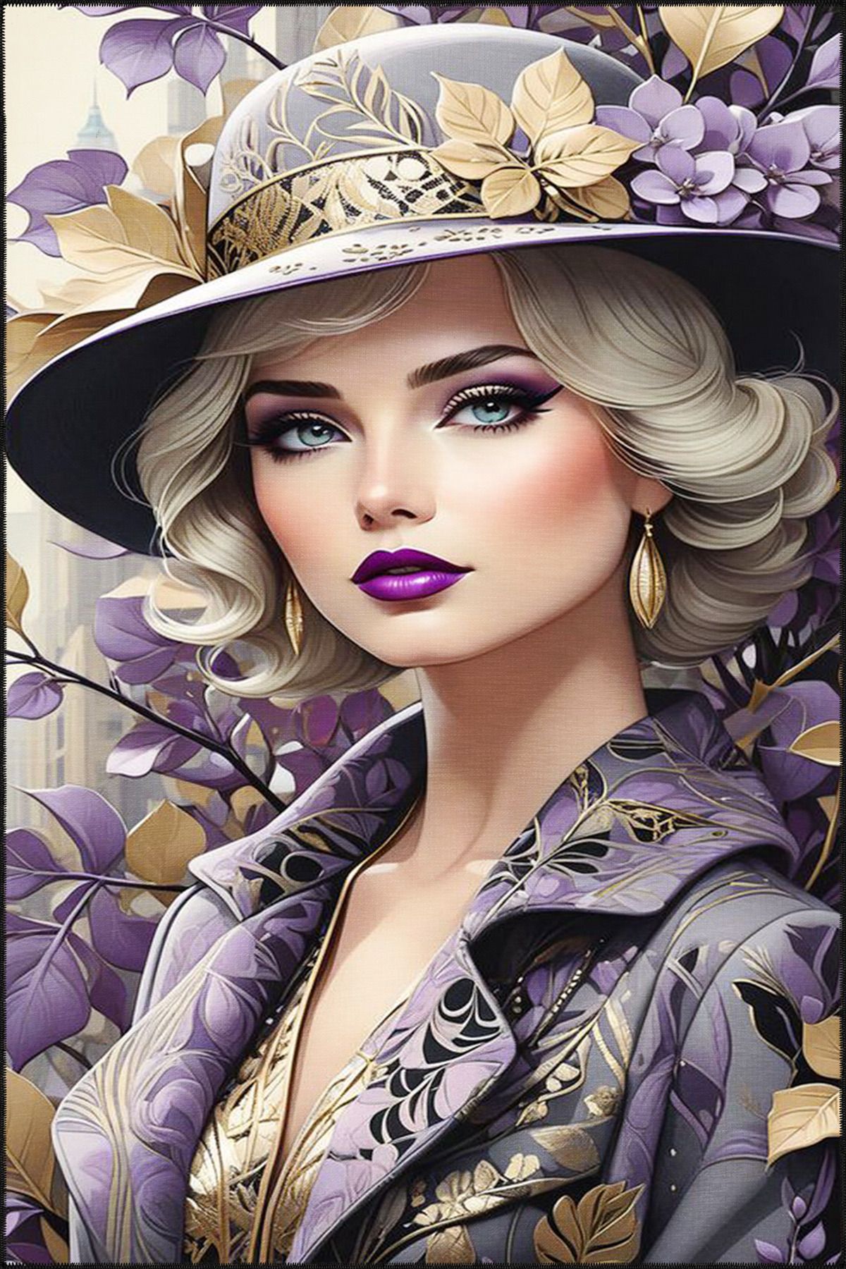 Mor Tonlarda Asil Kız Desenli Dokuma Taban miravip773