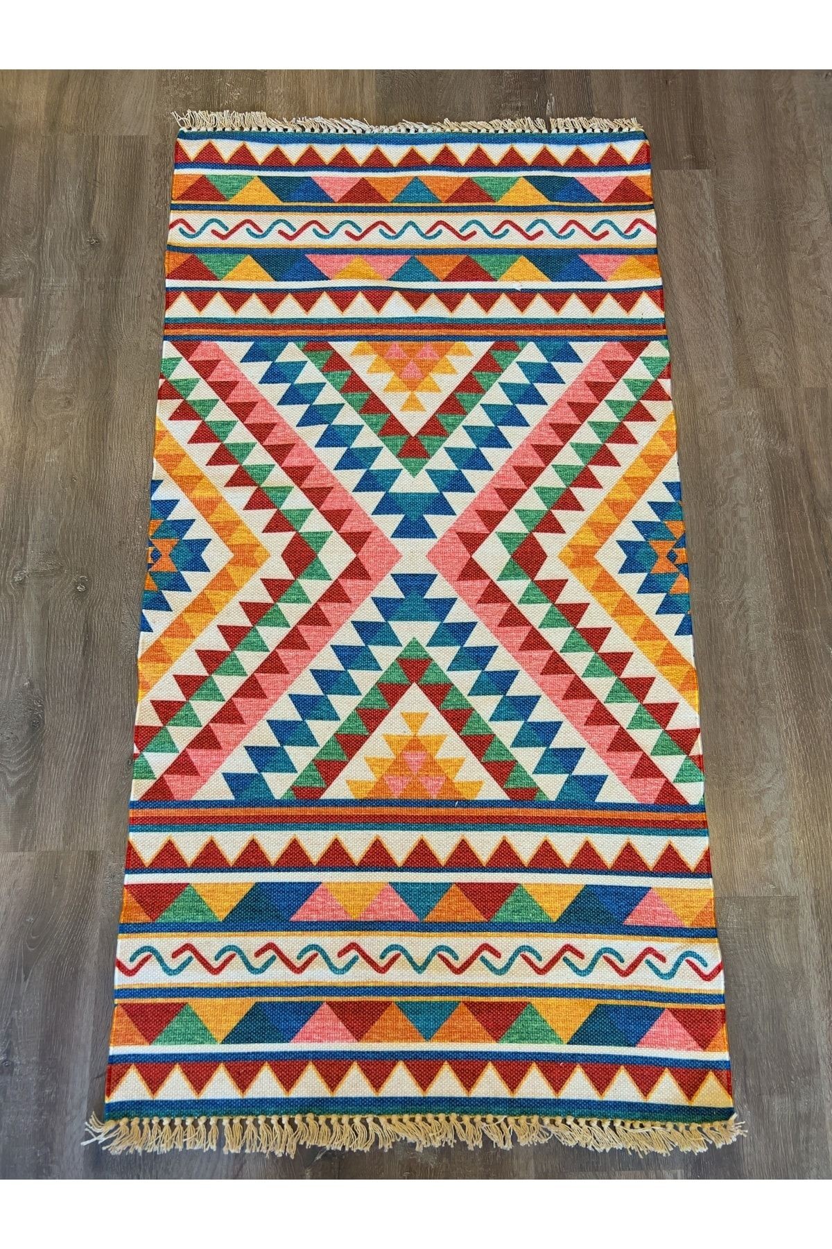 Cotton 551 Etnik Desenli Canlı Çok Renkli Kilim