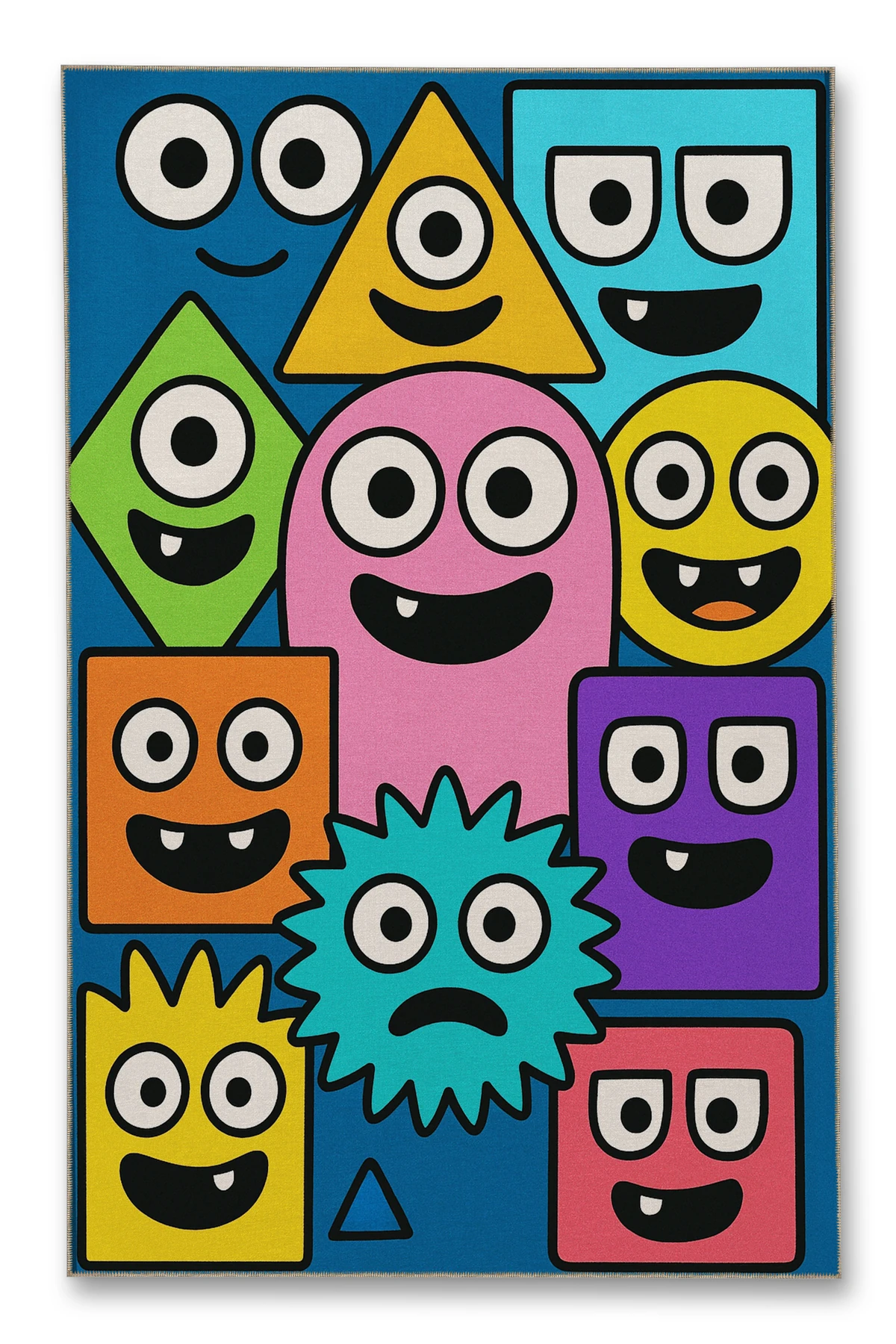 MOSSO Çok Renkli Soyut Çizgi Karakter Figürleri Desen Dokuma Taban Dekoratif Halı mosso312