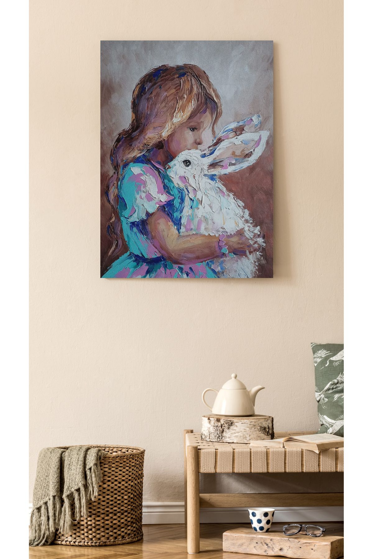 Kanvas Tablo Tavşan Çocuk Desenli Renkli Temalı Modern Tablo