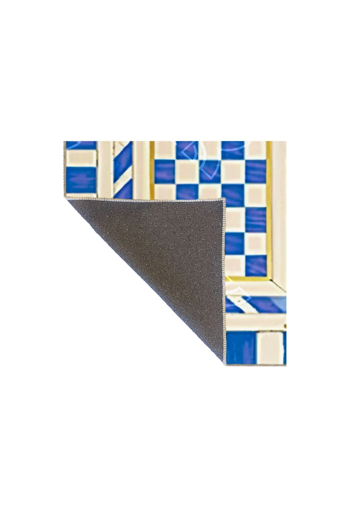 İçe Dönük Mavi Krem Geometrik Kareli Temalı Dokuma Taban ve Yıkanabilir Halı MYTH10