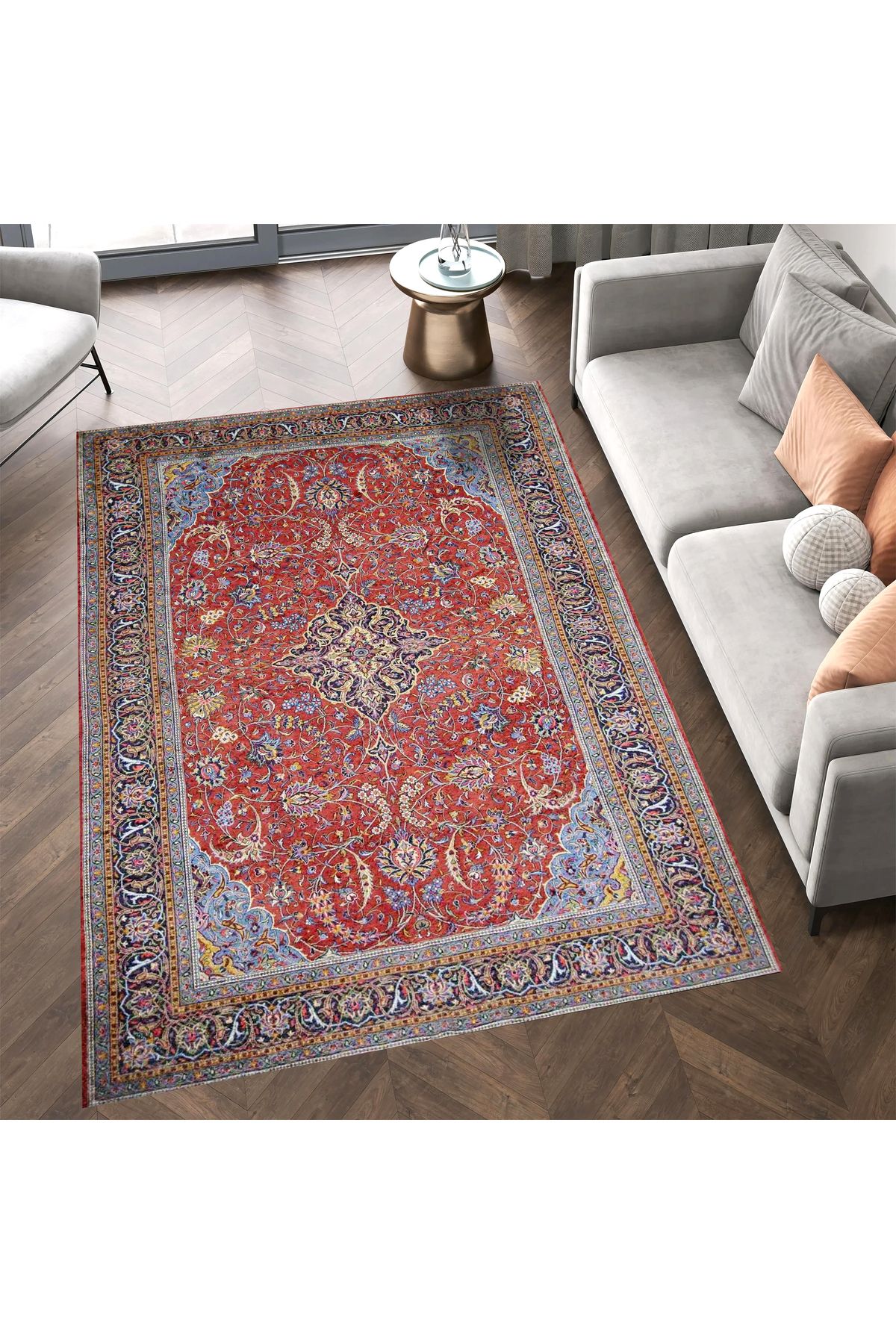 Asena Koleksiyonu Kırmızı Mavi Tema Bohem Tarz Geleneksel Desenli Vintage Dekoratif Halı 10