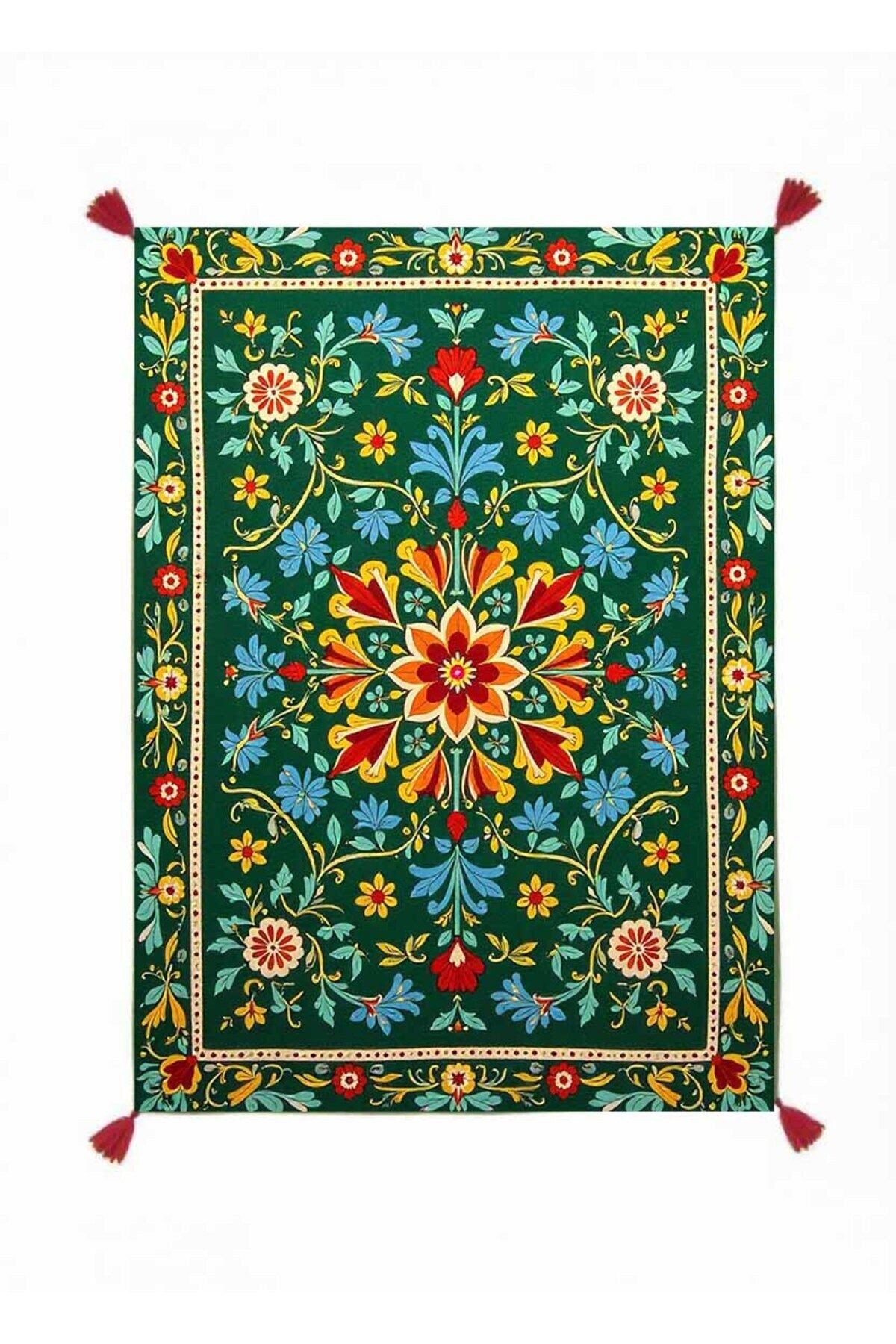 Haryana Koleksiyonu Yeşil Tema Etnik Çiçek Motifleri Desenli Dokuma Taban Vintage Dekoratif Halı 20