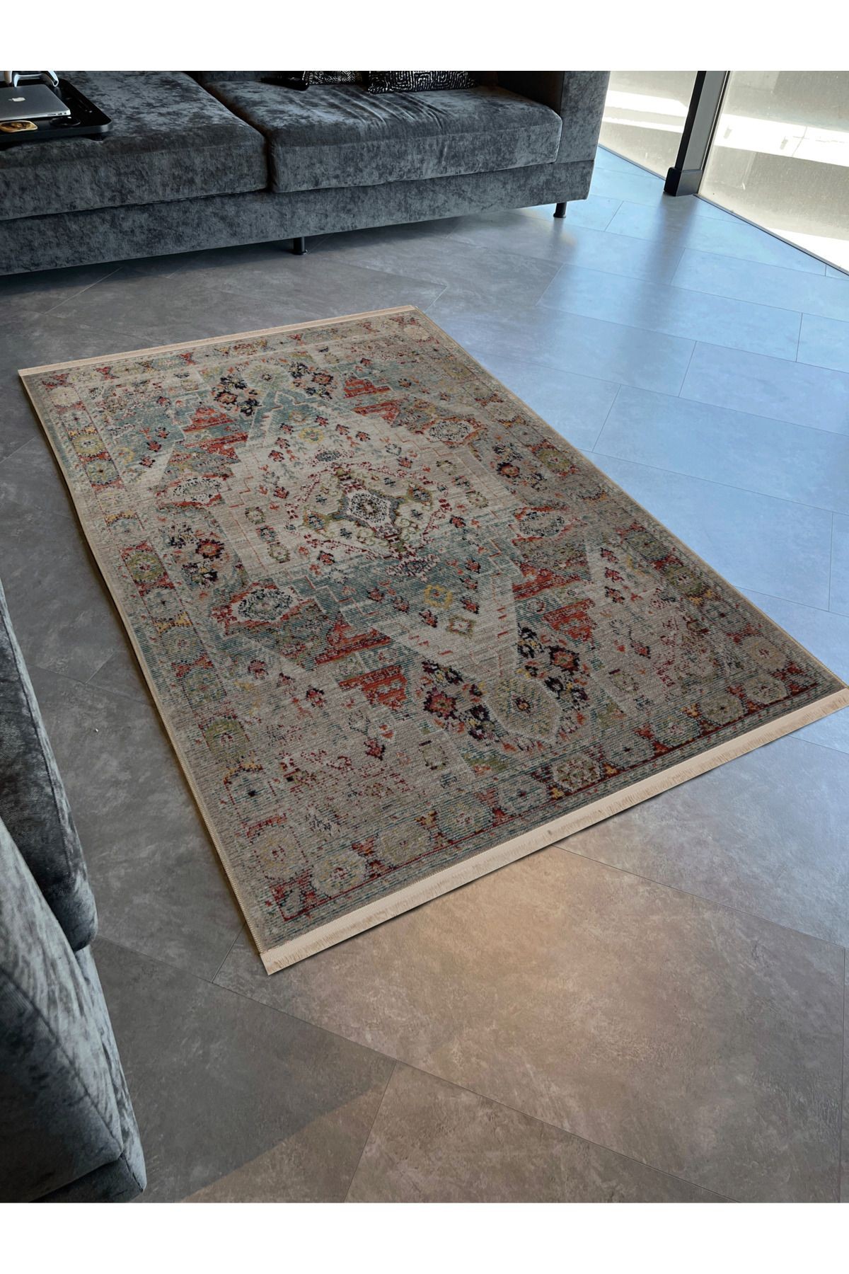 Açık Ton Çok Renkli Geleneksel Motif Desenli Vintage Dekoratif Halı 2997