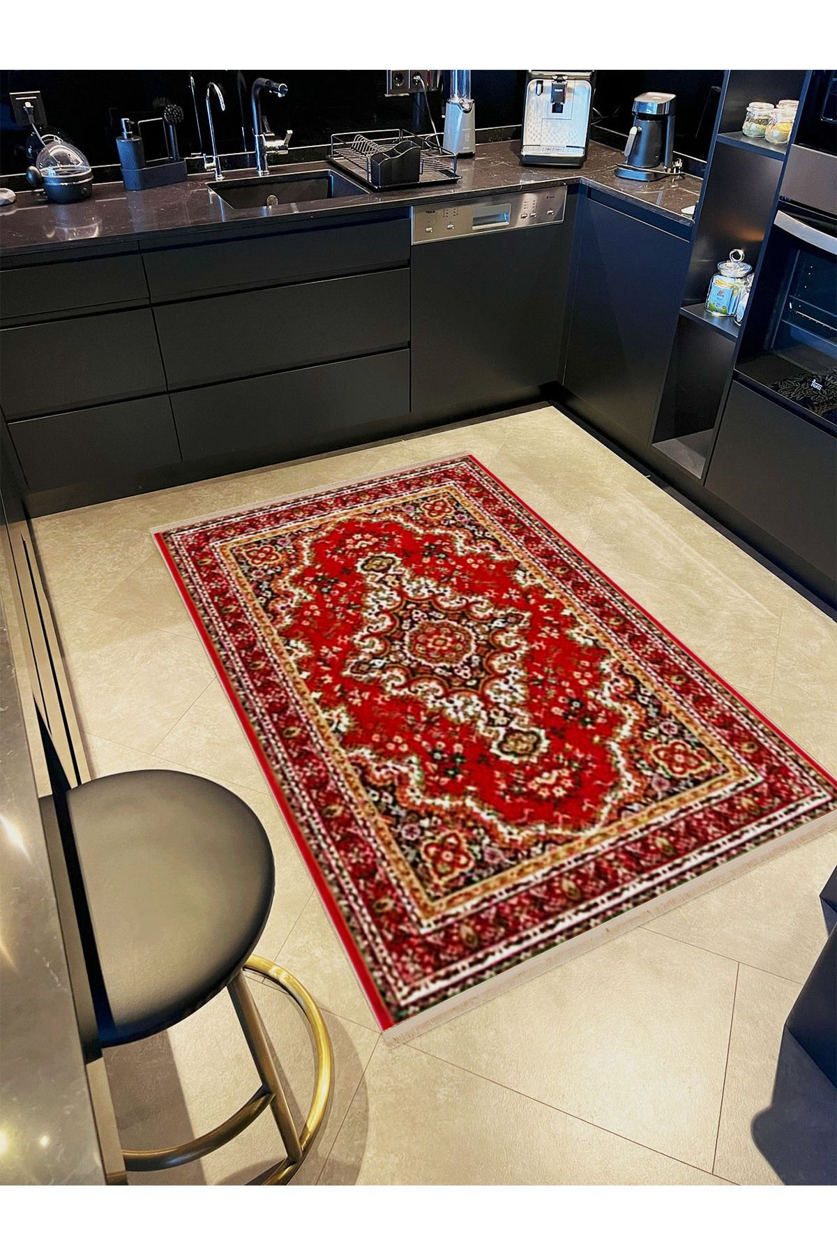 İnci Koleksiyonu Bordo Tema Geleneksel Motif Desenli Dokuma Taban Vintage Dekoratif Halı inci36